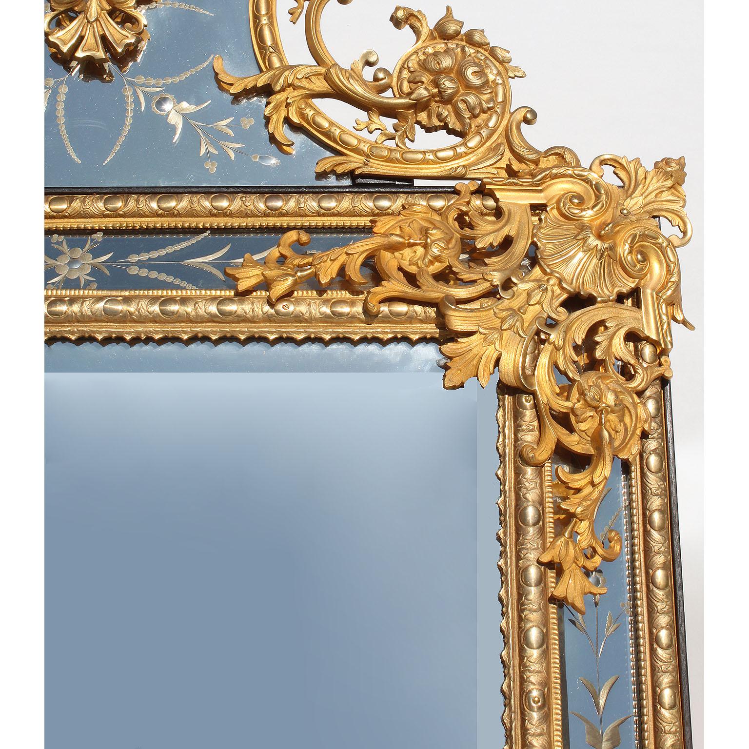 Pair of French 19th-20th Century Louis XIV Style Gilt-Bronze 'Ormolu' Mirrors 2