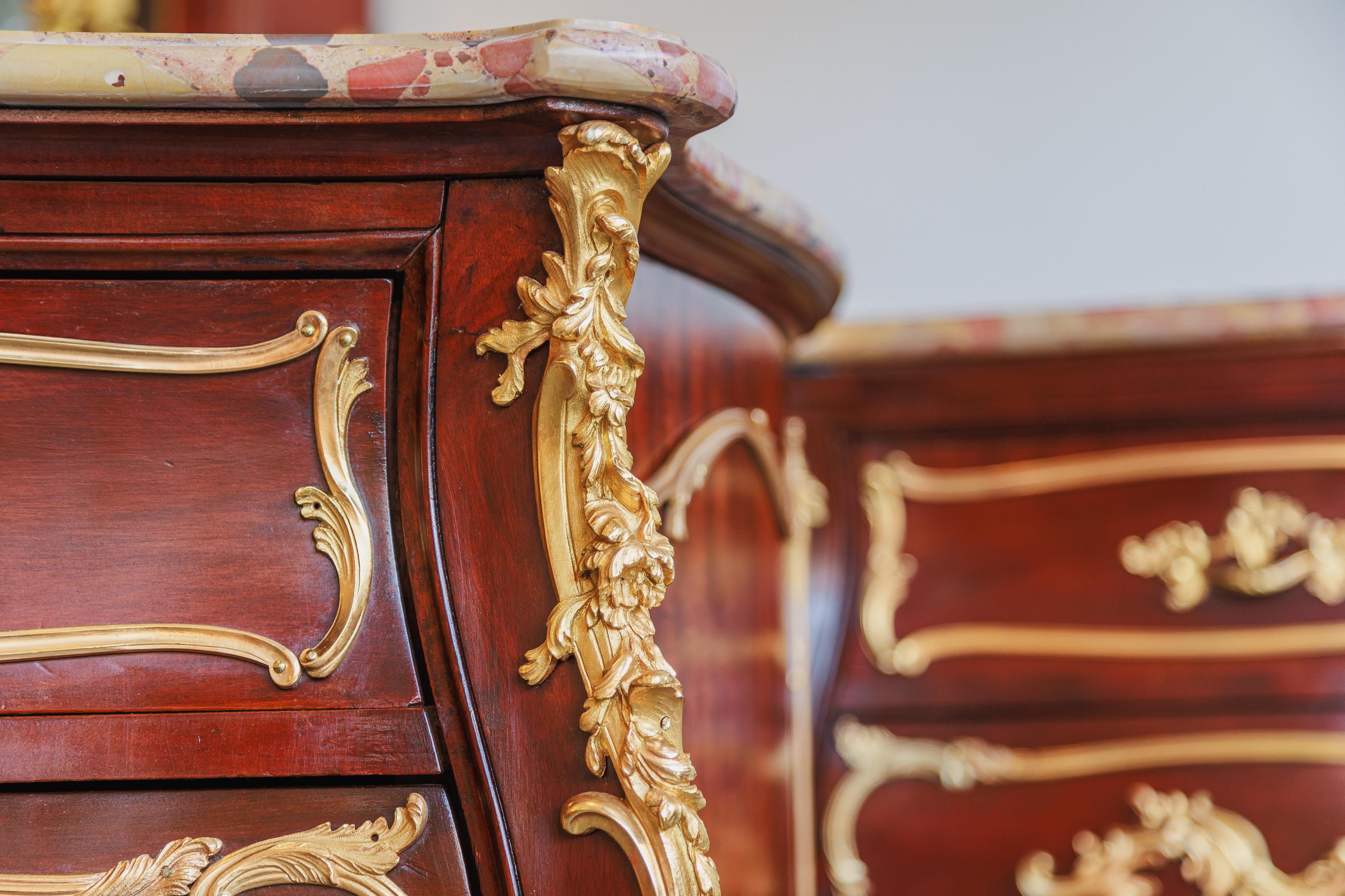 Gilt A  pair of French 19th c mahogany and gilt bronze mounted commodes by F. Linke For Sale