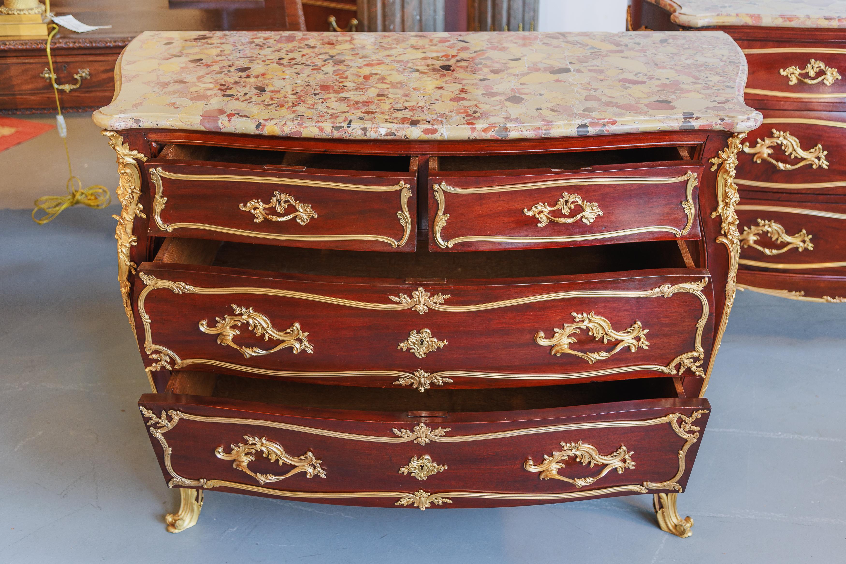 19th Century A  pair of French 19th c mahogany and gilt bronze mounted commodes by F. Linke For Sale