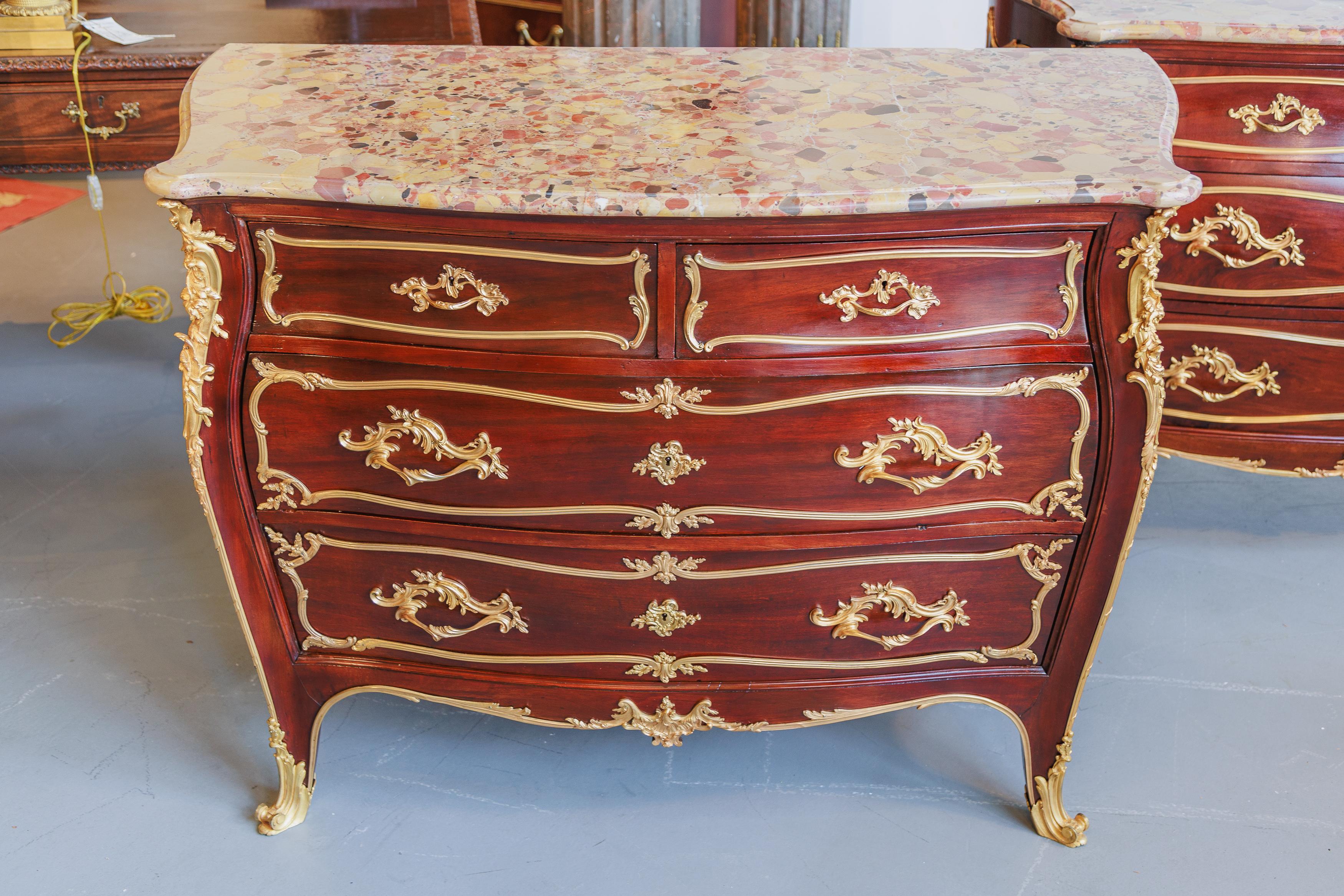 Bronze A  pair of French 19th c mahogany and gilt bronze mounted commodes by F. Linke For Sale