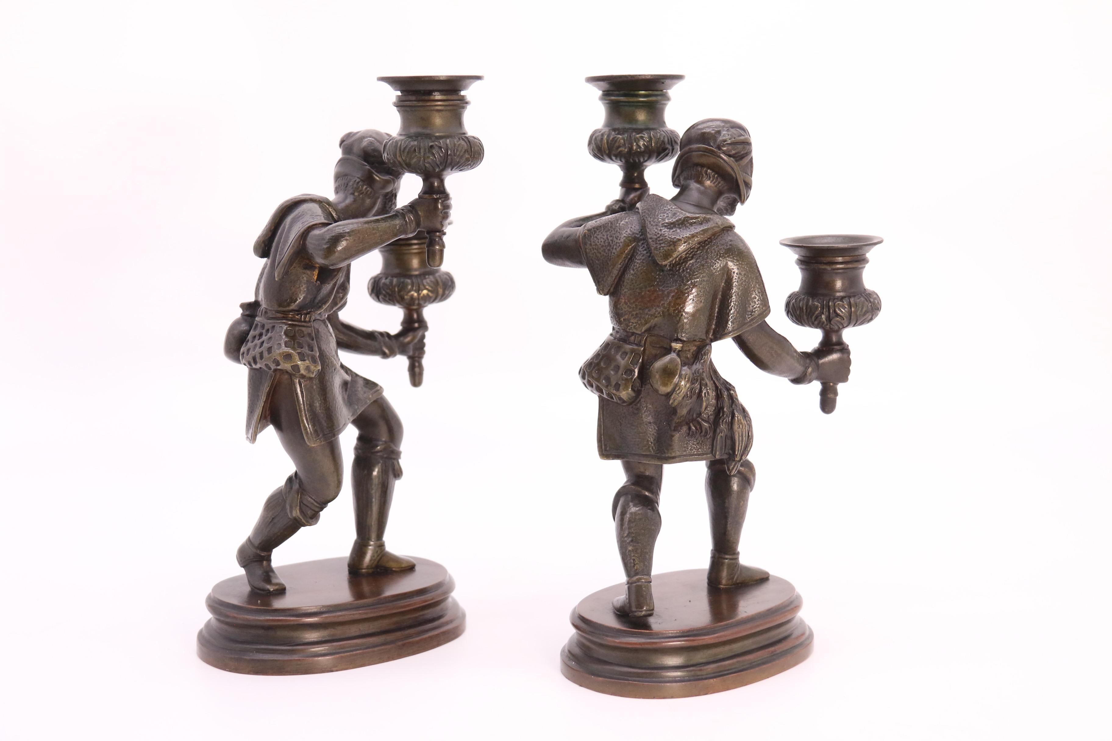 A pair of French 19th century bronze figurative double candlesticks circa 1860 For Sale 3