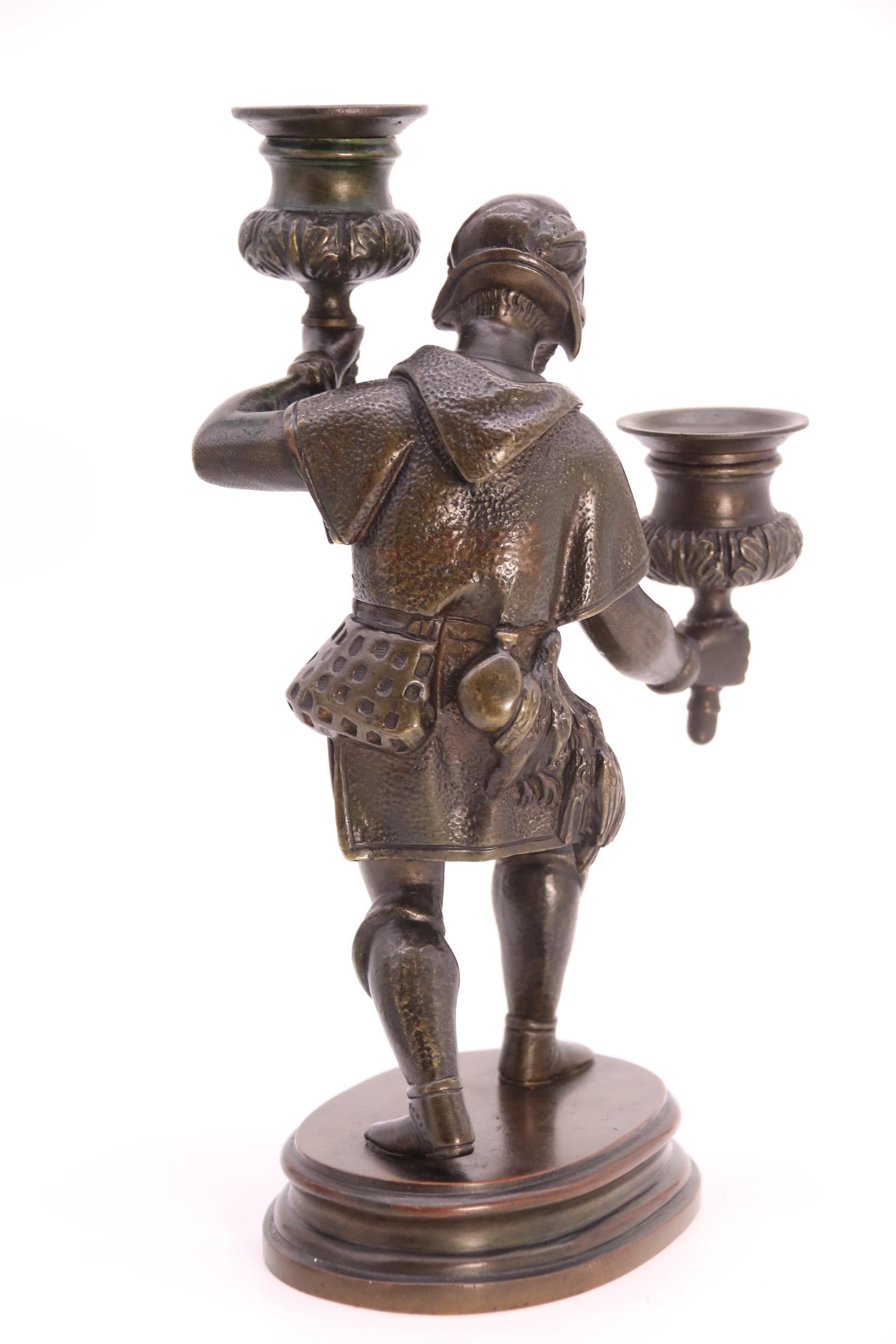 A pair of French 19th century bronze figurative double candlesticks circa 1860 For Sale 9