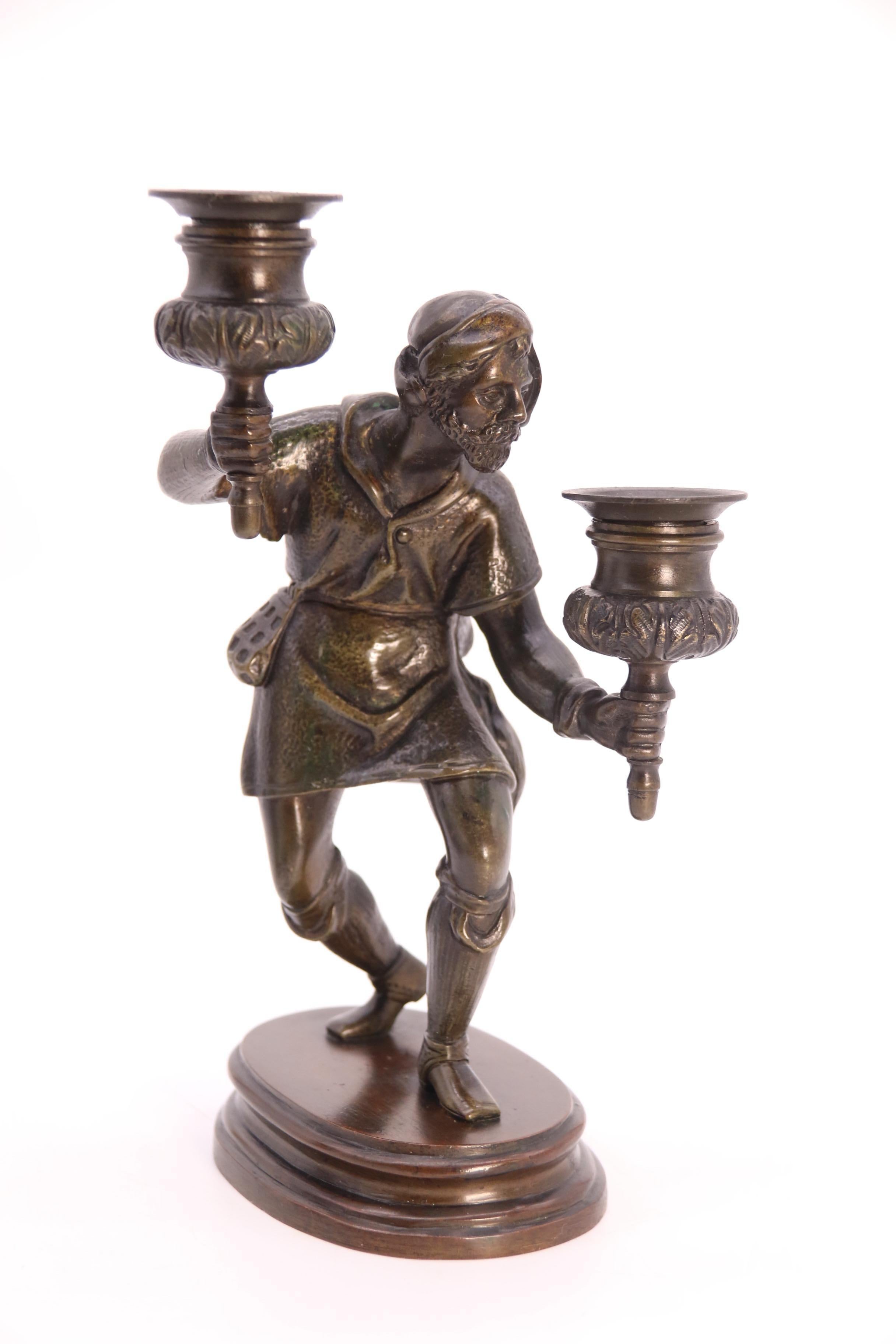 A pair of French 19th century bronze figurative double candlesticks circa 1860 For Sale 10