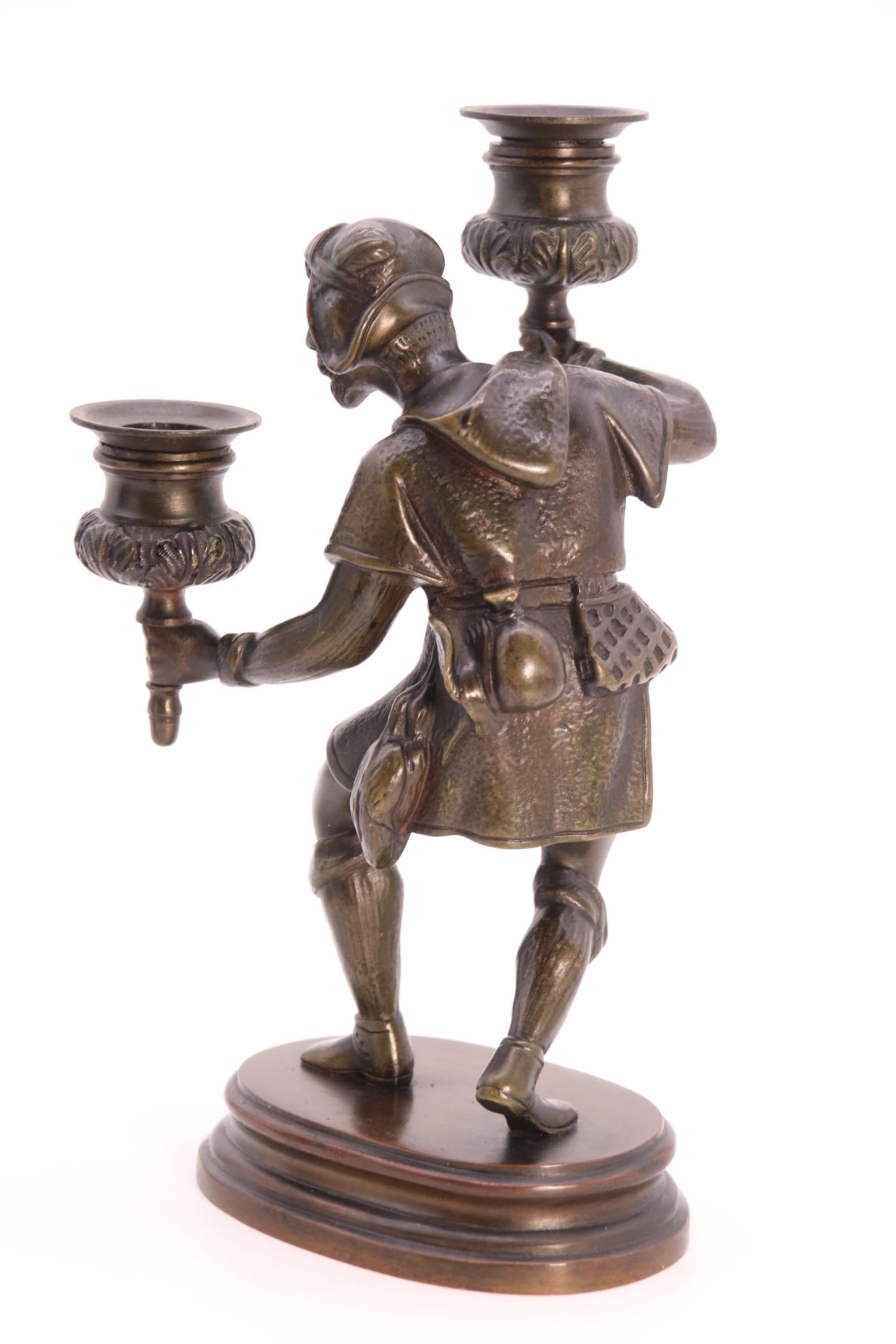 A pair of French 19th century bronze figurative double candlesticks circa 1860 For Sale 12