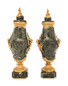 Pair of French 19th Century Classical Marble and Gilt Bronze Urns