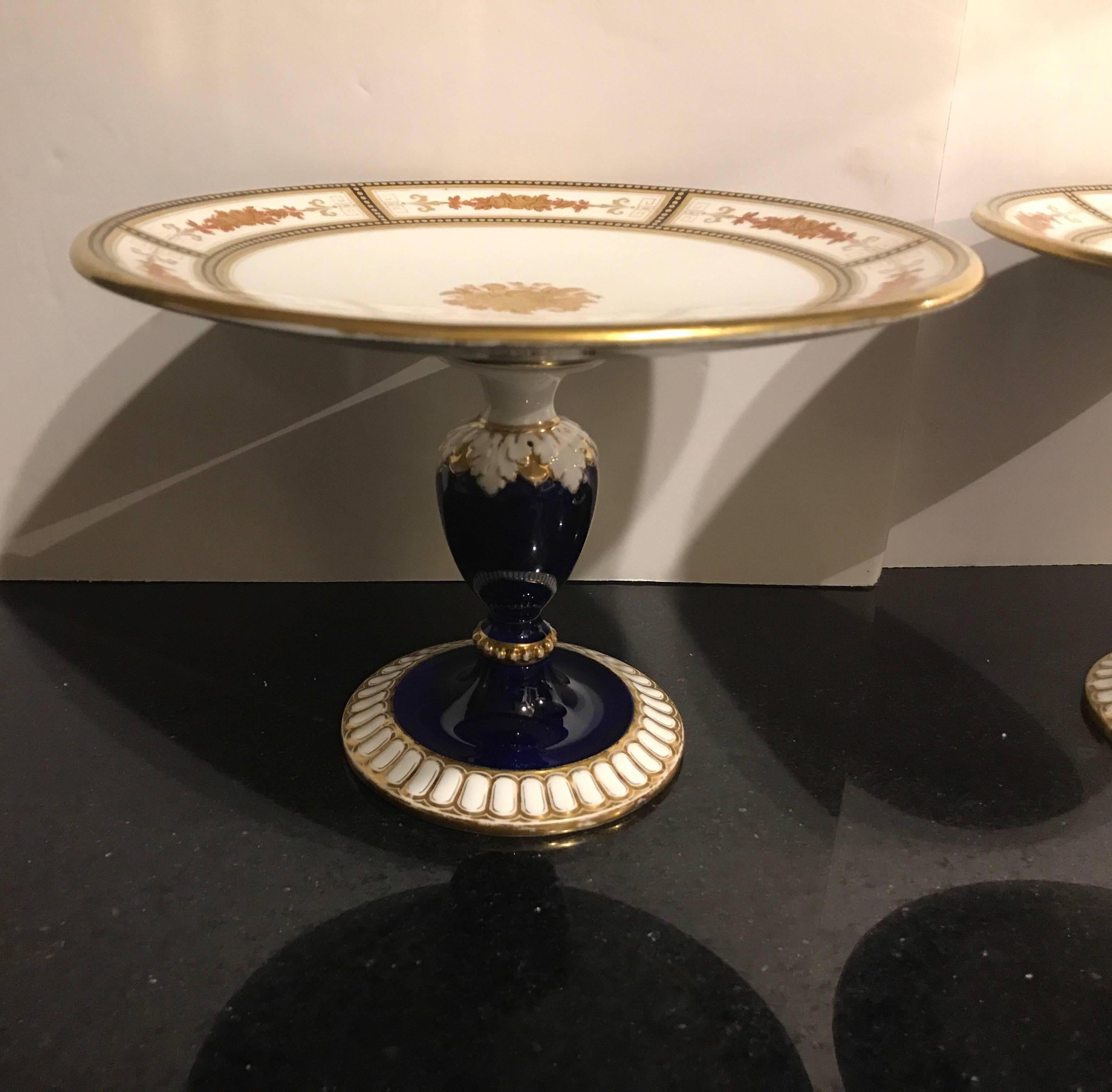 Pair of French 19th Century Cobalt Porcelain Compote Tazzas In Excellent Condition In Lambertville, NJ