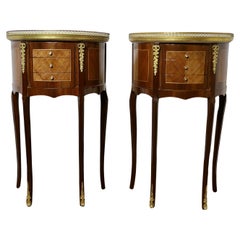 A Pair of French 19th Century Demilune Side Tables or Bedside Cabinets    