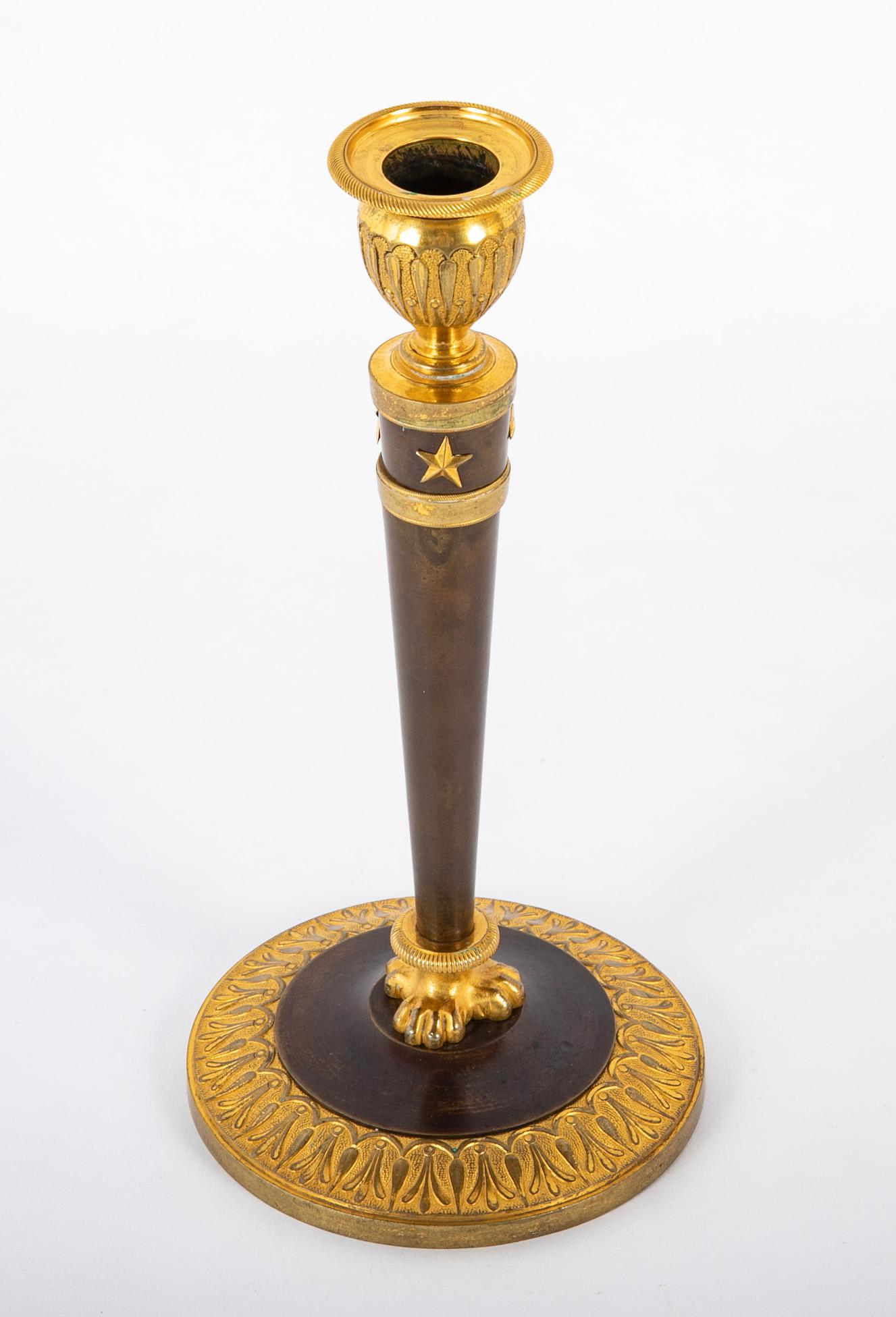 A Pair of French 19th Century Empire Candlesticks In Good Condition For Sale In Stamford, CT