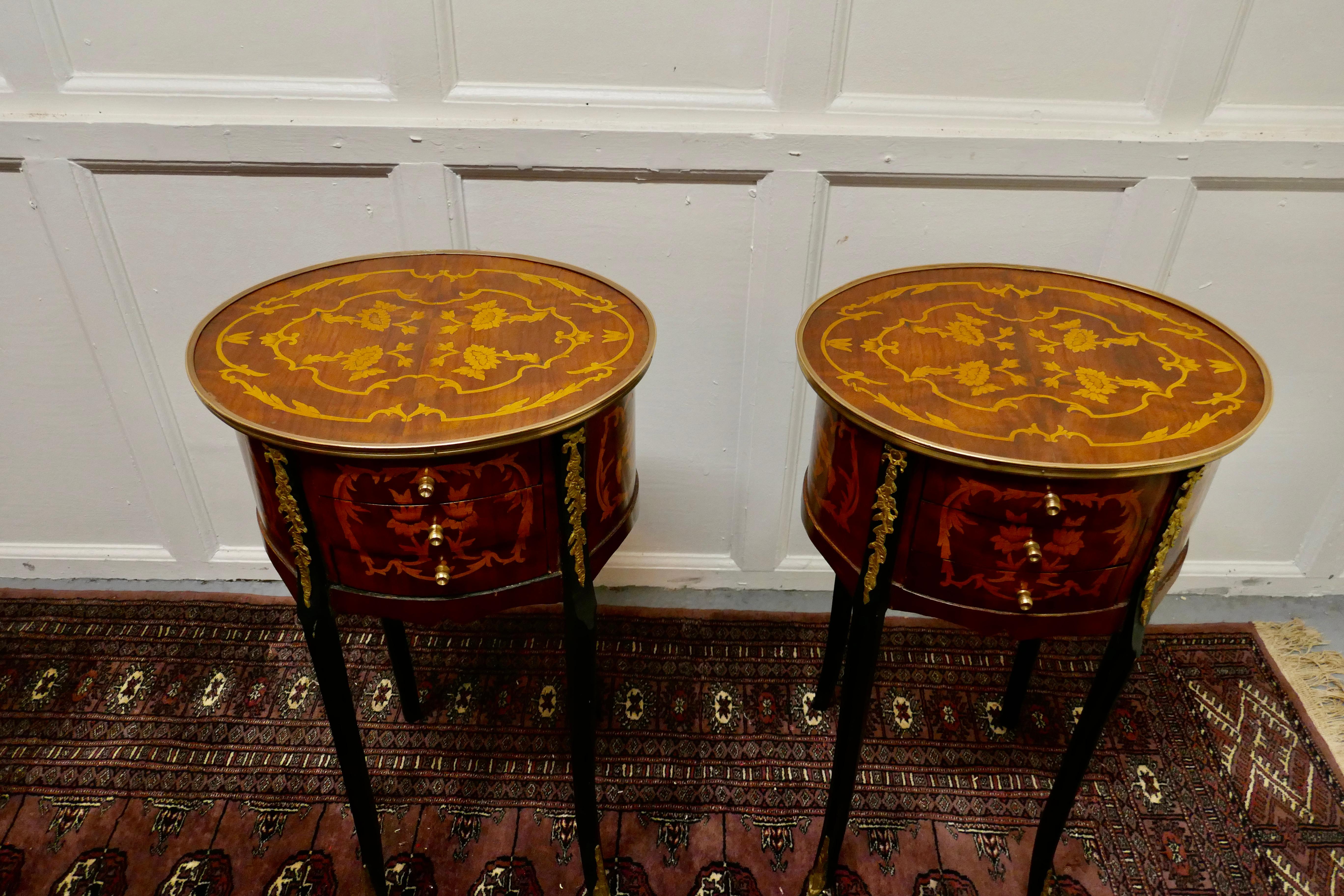French Provincial Pair of French 19th Century Inlaid Side Tables or Bedside Cabinets