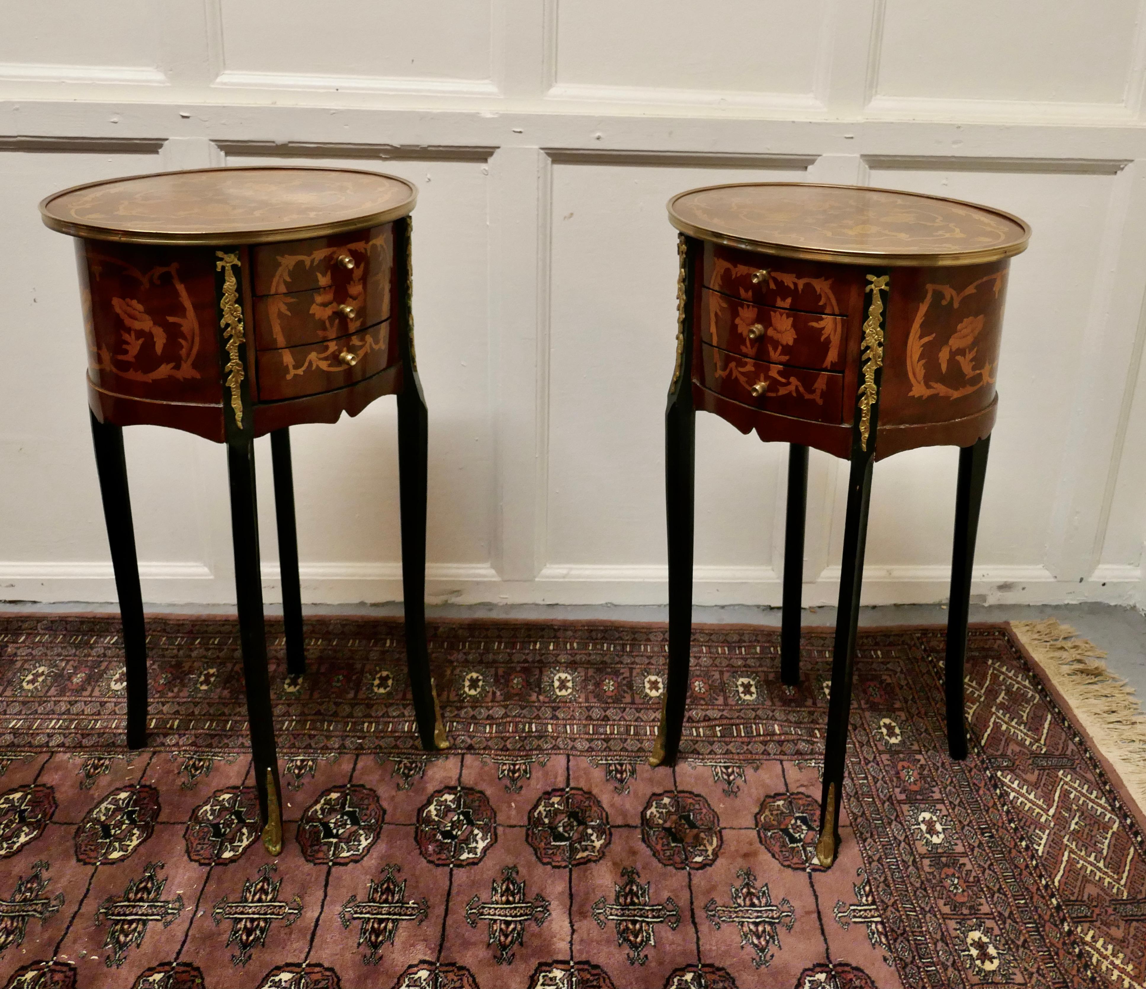 Pair of French 19th Century Inlaid Side Tables or Bedside Cabinets 2