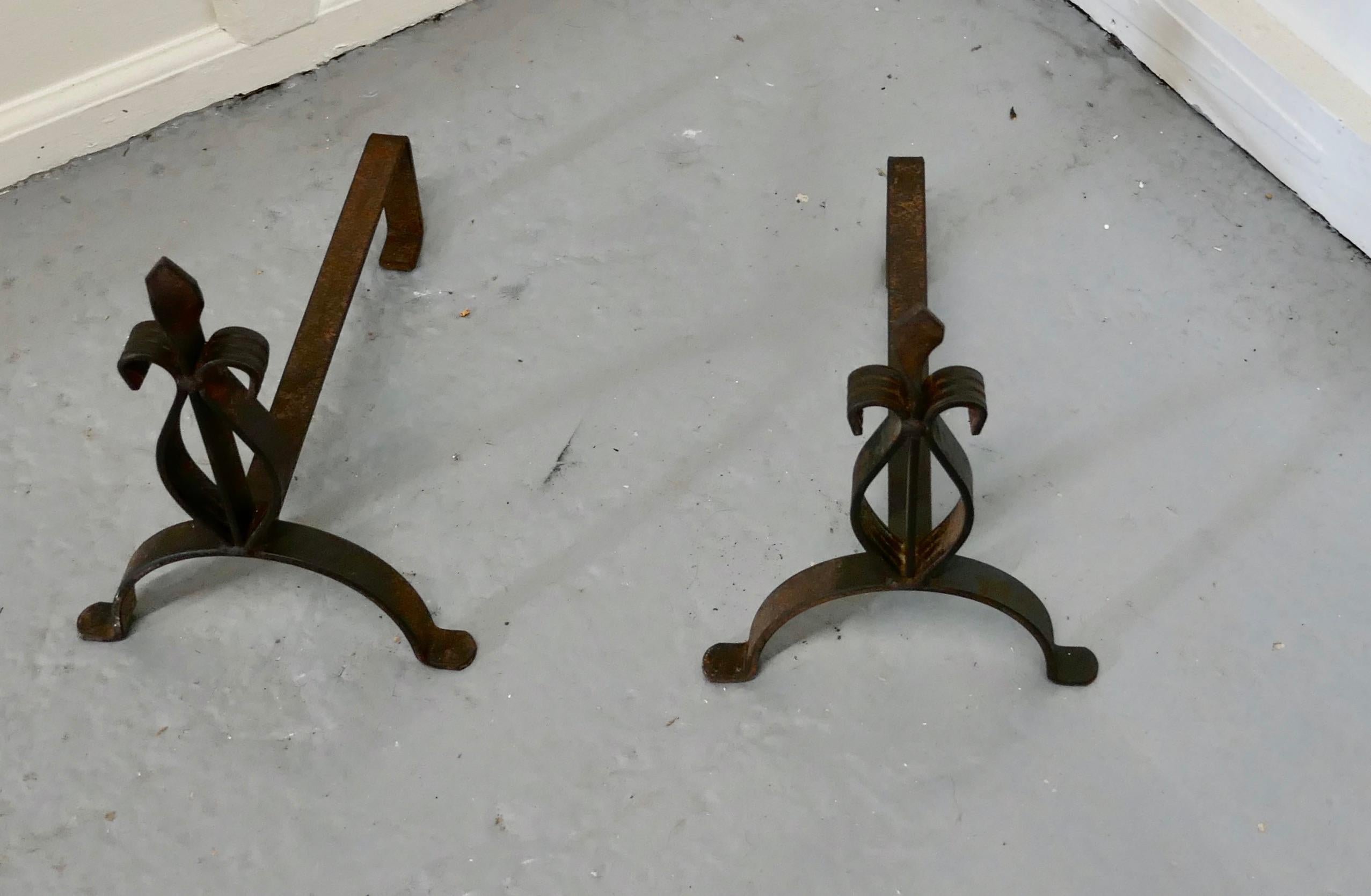 Pair of French 19th Century Iron Andirons or Fire Dogs In Good Condition In Chillerton, Isle of Wight