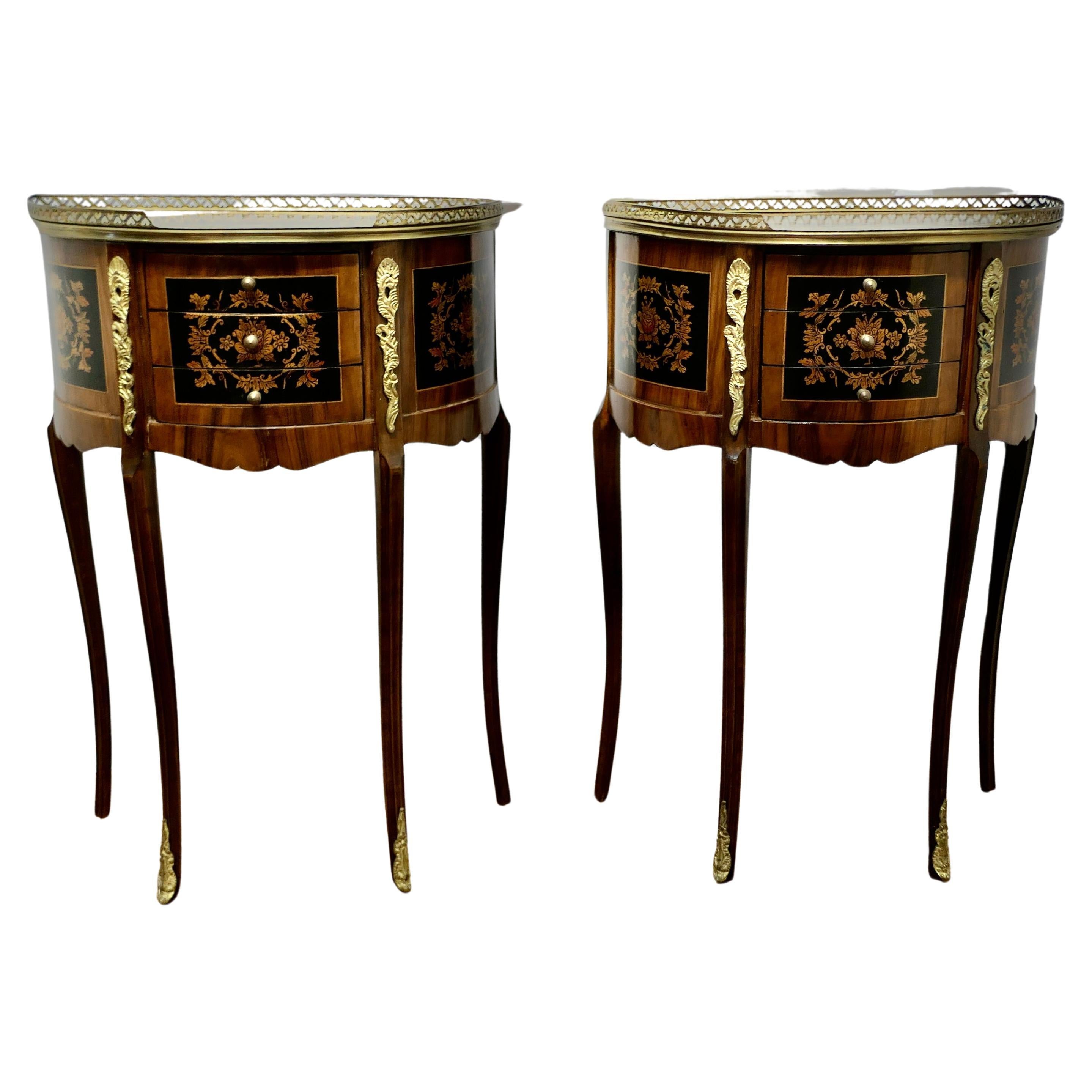 A Pair of French 19th Century Leaf Design Small Side Tables or Bedside Cabinets 