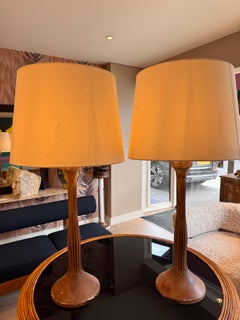 Paire de lampes de table en chêne vert du 19e siècle français