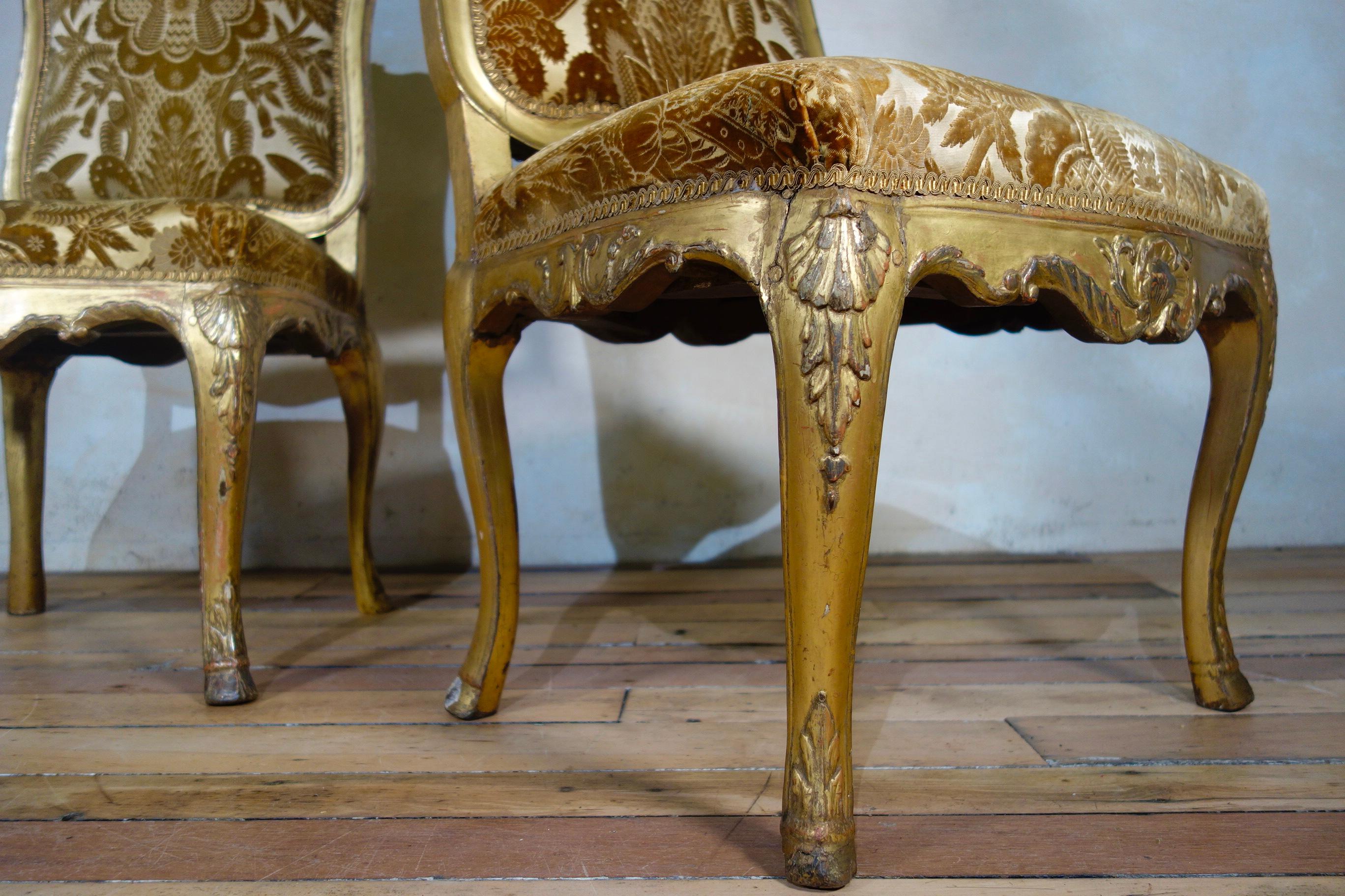 Pair of 18th Century French Louis XV Giltwood Side Chairs Upholstered - Gold  For Sale 10