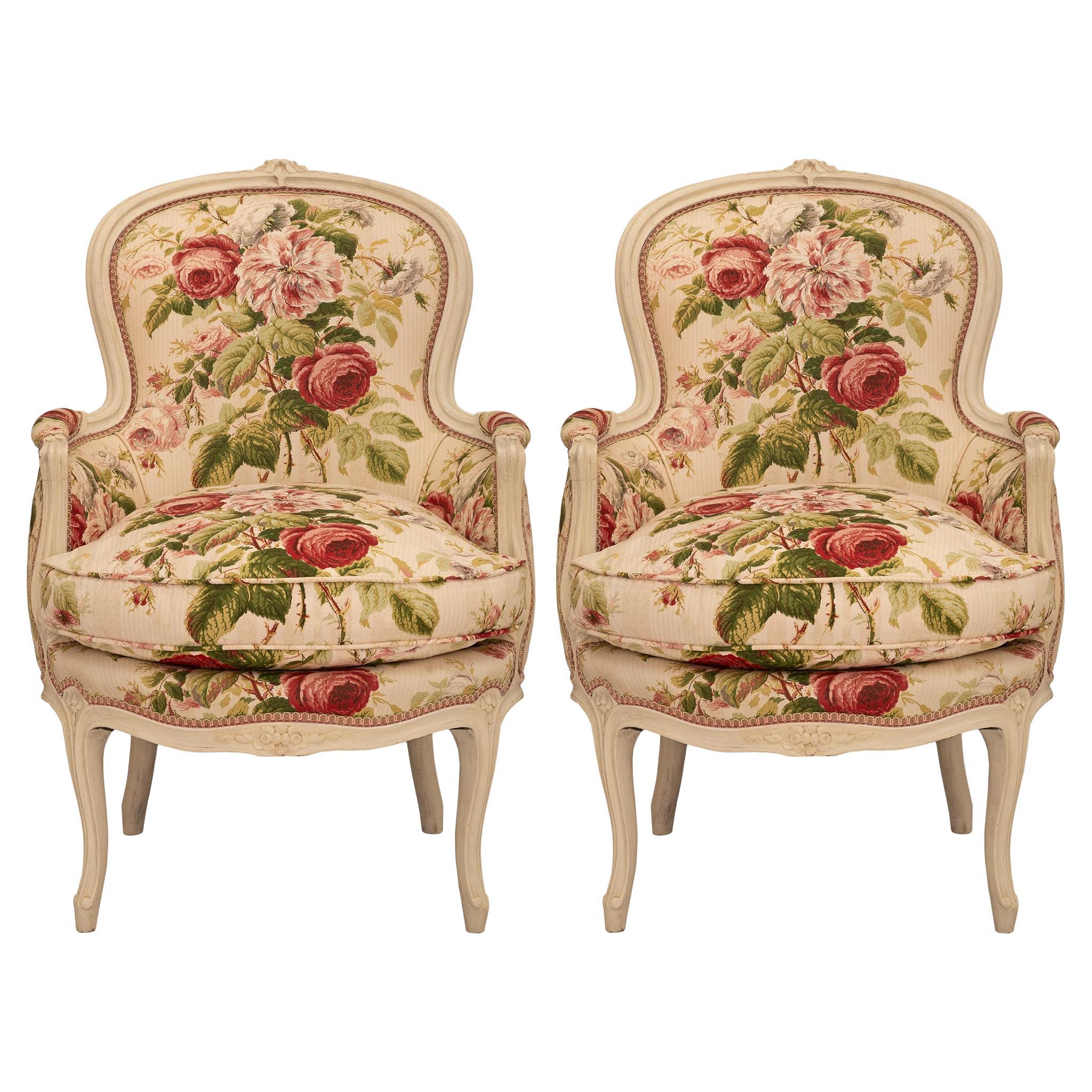 Pair of French 19th Century Louis XV St. Patinated Wood Armchairs