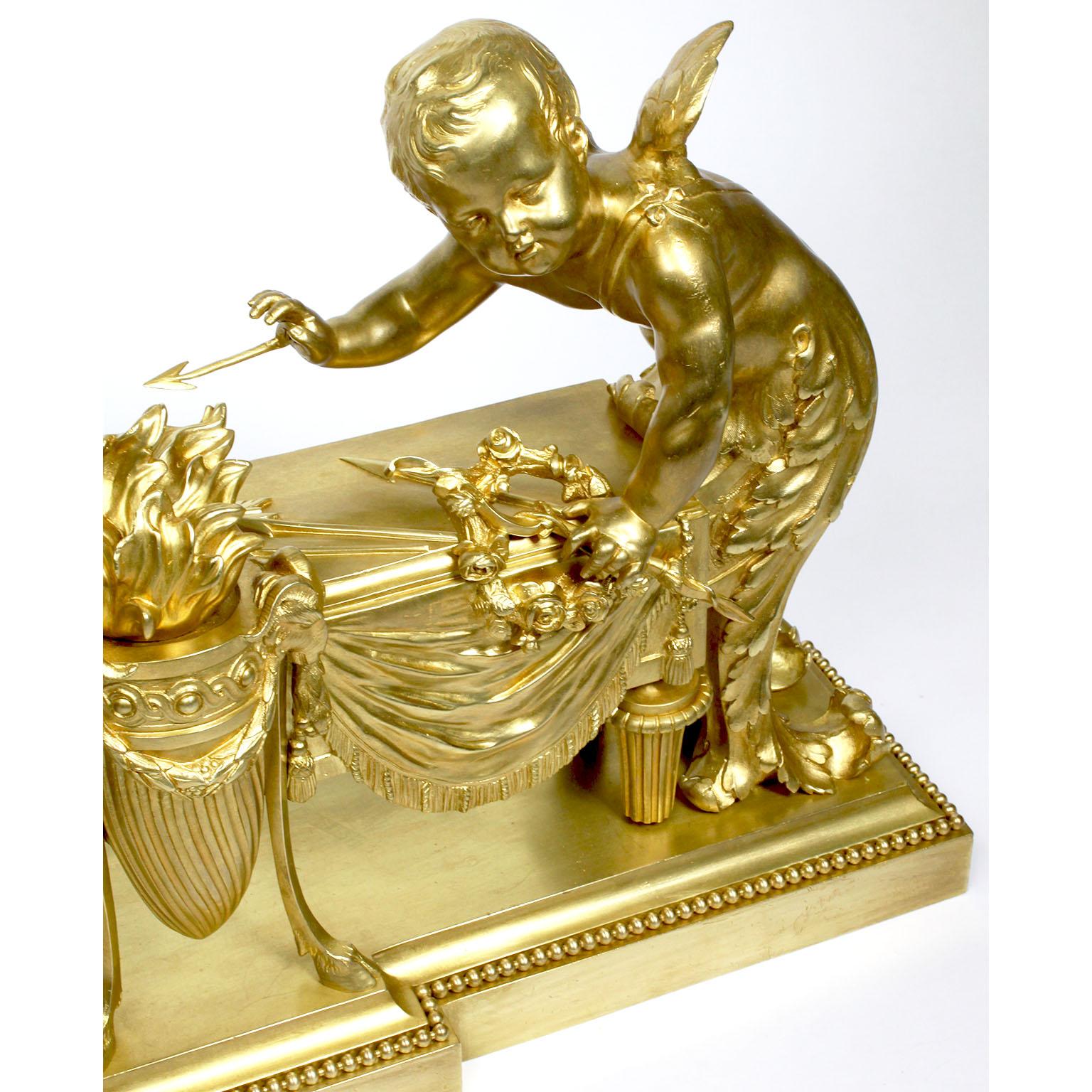 Pair of French 19th Century Louis XV Style Cherub Gilt-Bronze Chenets Andirons For Sale 6