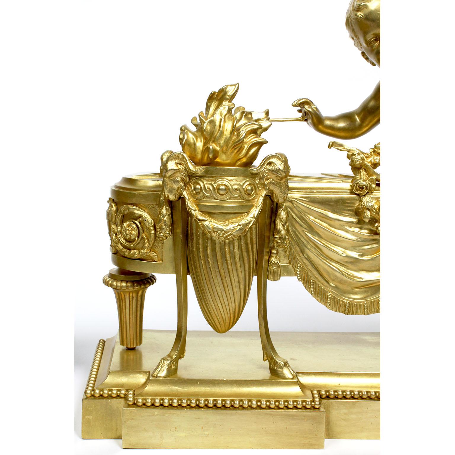 Pair of French 19th Century Louis XV Style Cherub Gilt-Bronze Chenets Andirons For Sale 7