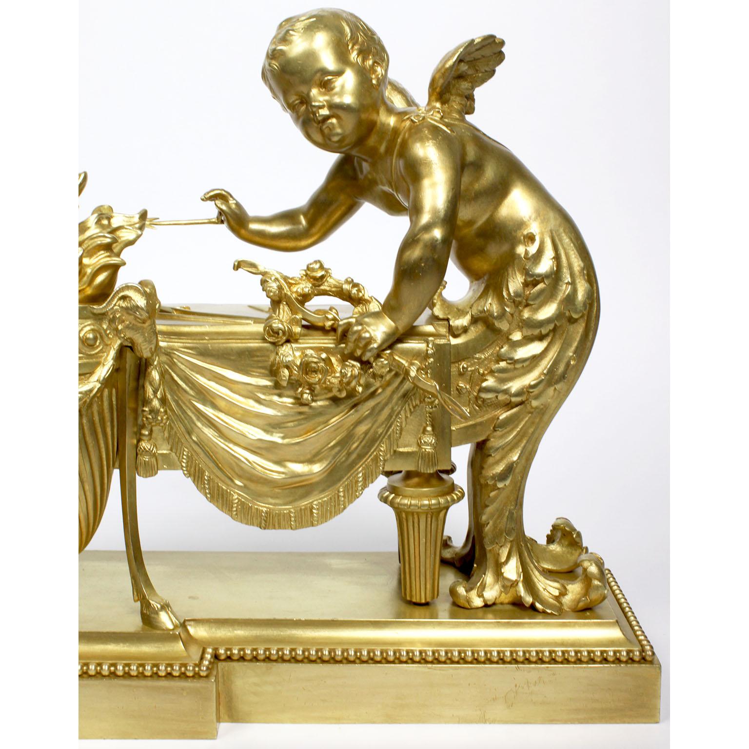 Pair of French 19th Century Louis XV Style Cherub Gilt-Bronze Chenets Andirons For Sale 8