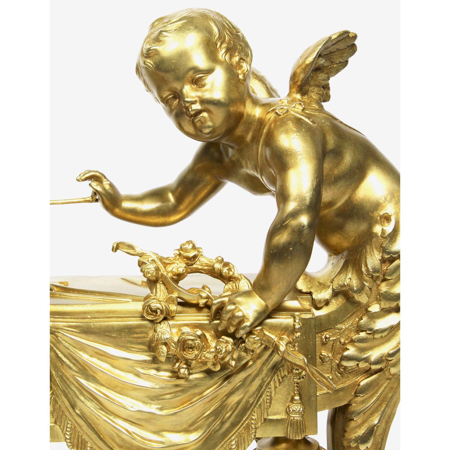 Pair of French 19th Century Louis XV Style Cherub Gilt-Bronze Chenets Andirons For Sale 9