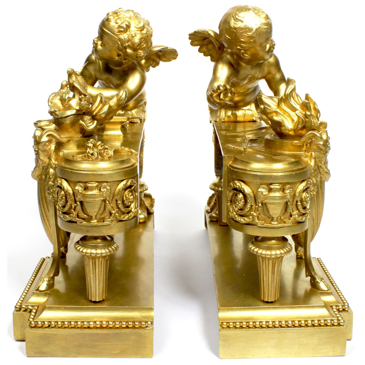 Pair of French 19th Century Louis XV Style Cherub Gilt-Bronze Chenets Andirons For Sale 10