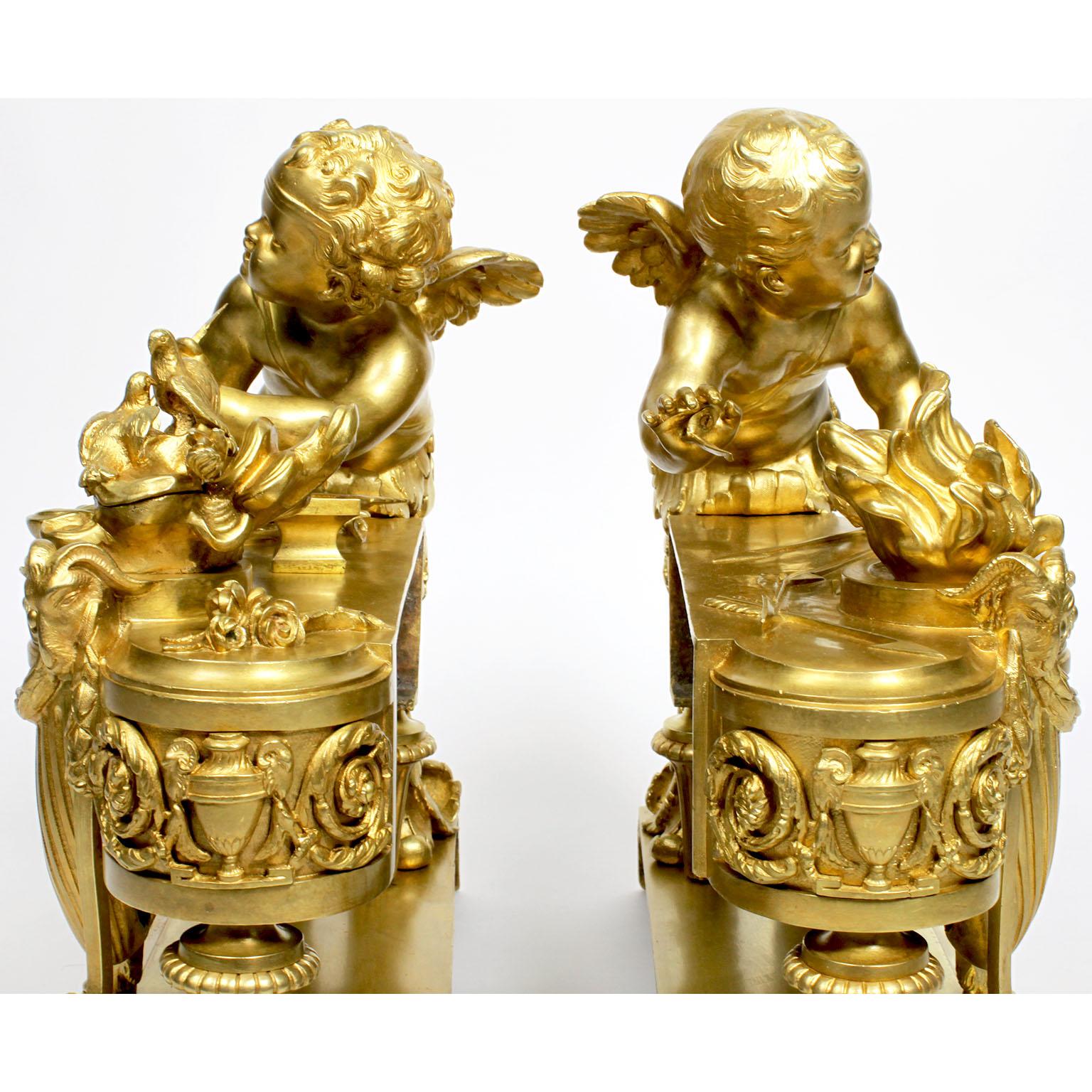 Pair of French 19th Century Louis XV Style Cherub Gilt-Bronze Chenets Andirons For Sale 11