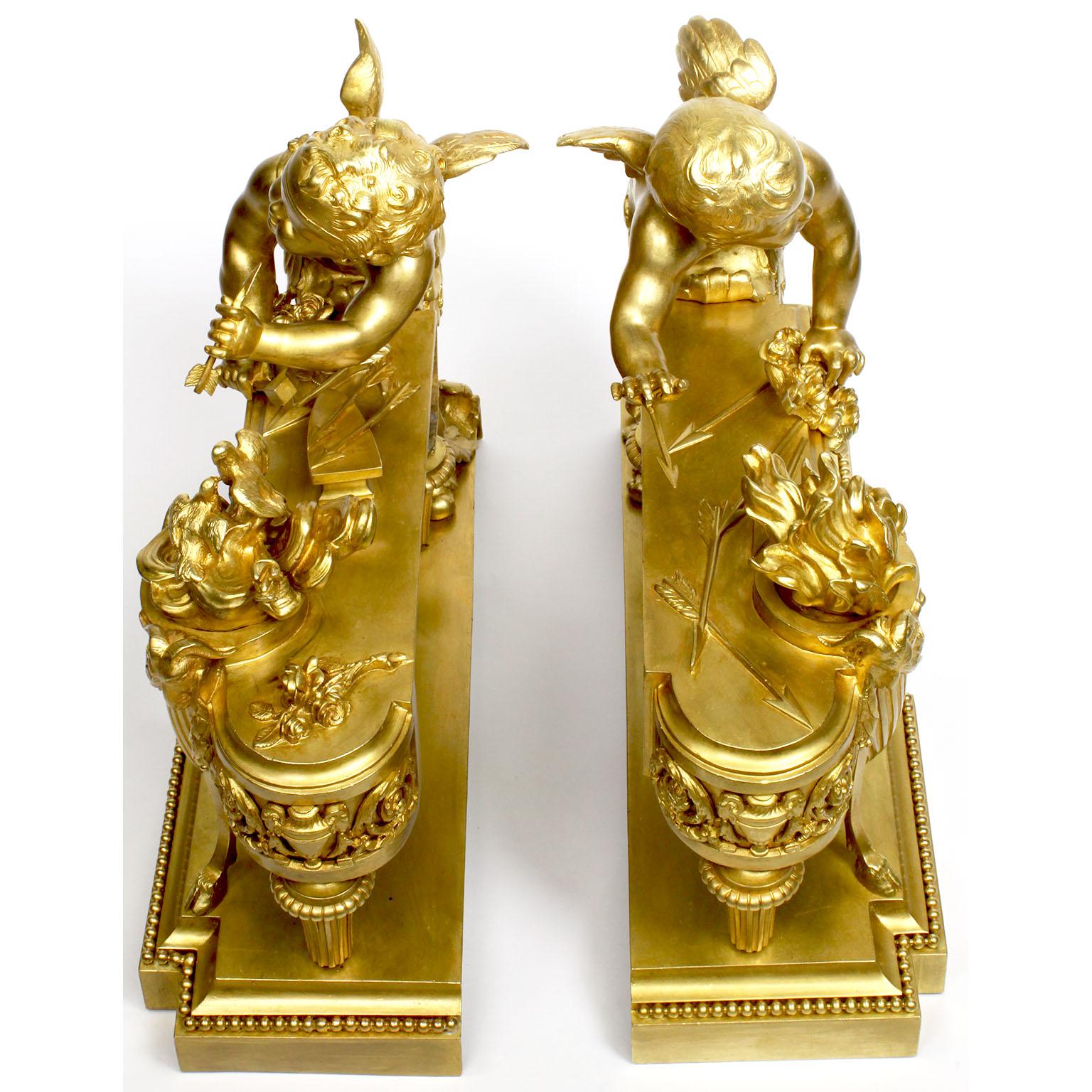 Pair of French 19th Century Louis XV Style Cherub Gilt-Bronze Chenets Andirons For Sale 12