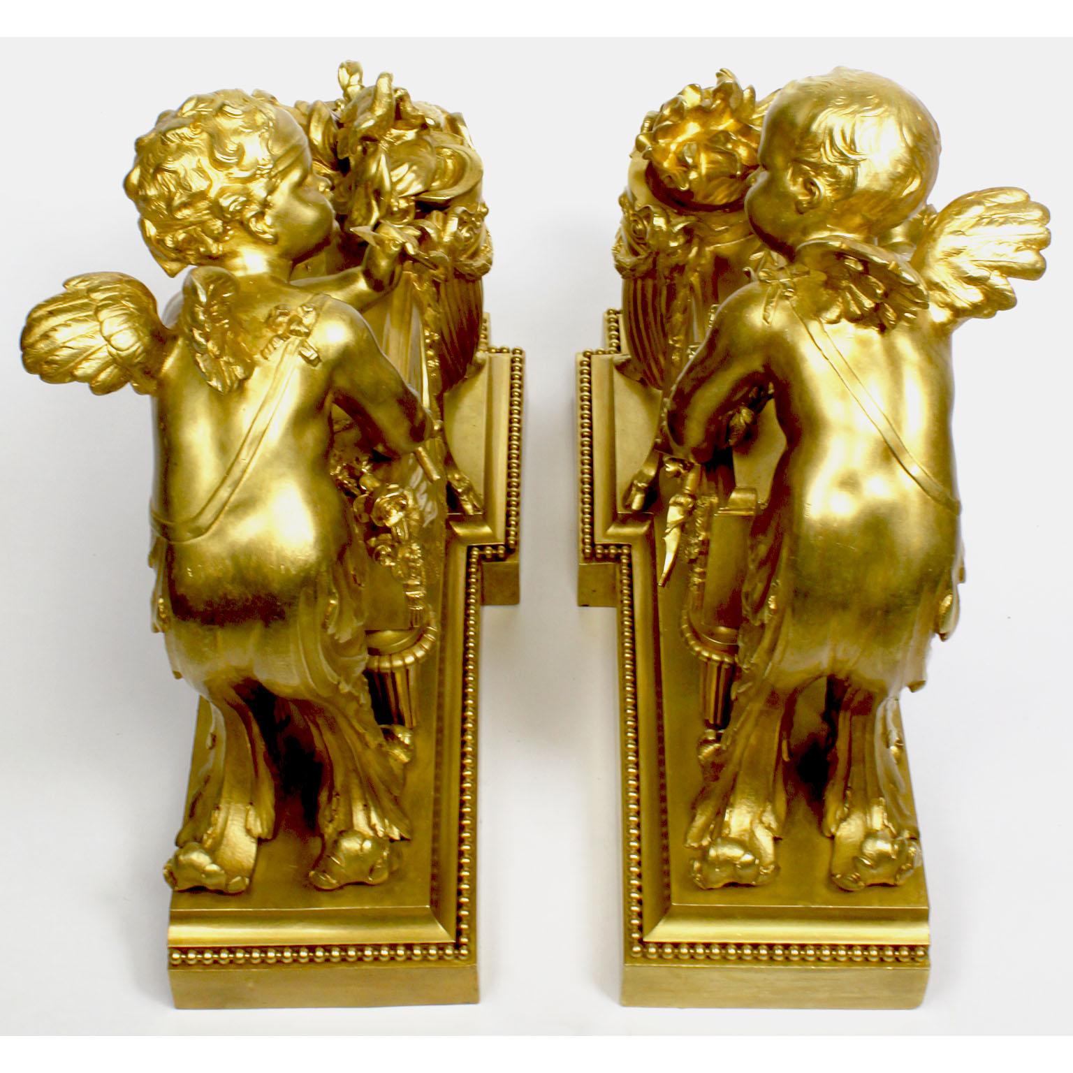 Pair of French 19th Century Louis XV Style Cherub Gilt-Bronze Chenets Andirons For Sale 14
