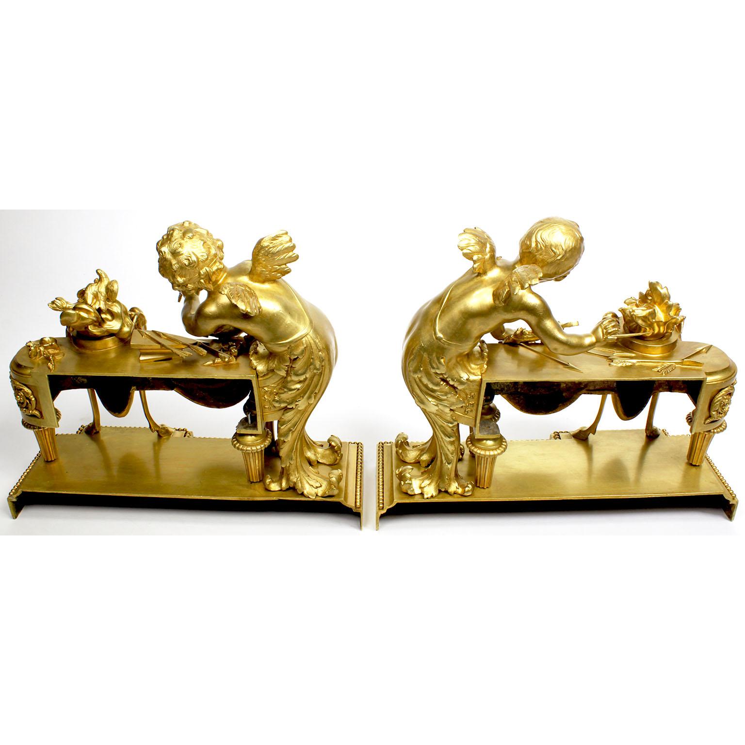 Pair of French 19th Century Louis XV Style Cherub Gilt-Bronze Chenets Andirons For Sale 15