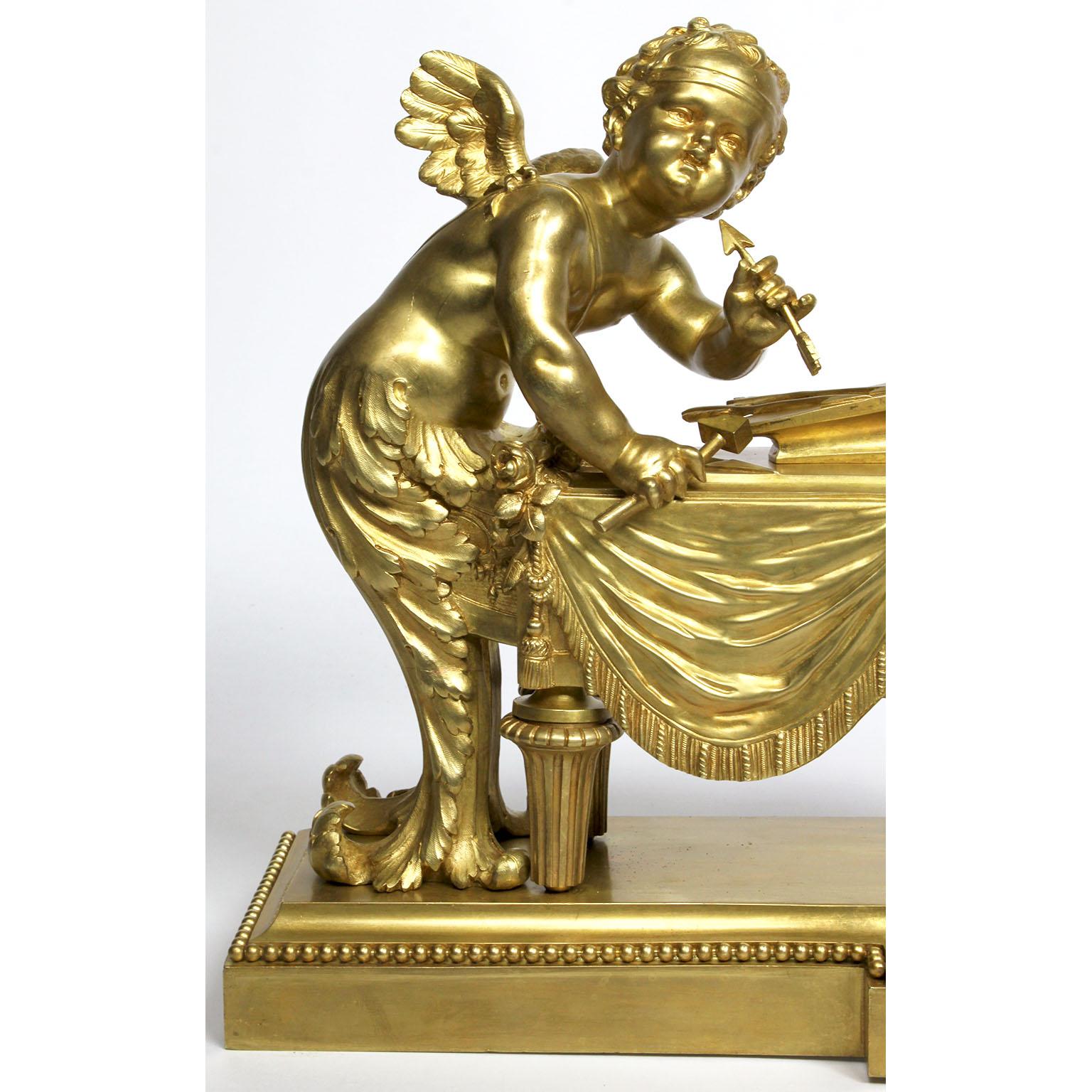 Pair of French 19th Century Louis XV Style Cherub Gilt-Bronze Chenets Andirons For Sale 3