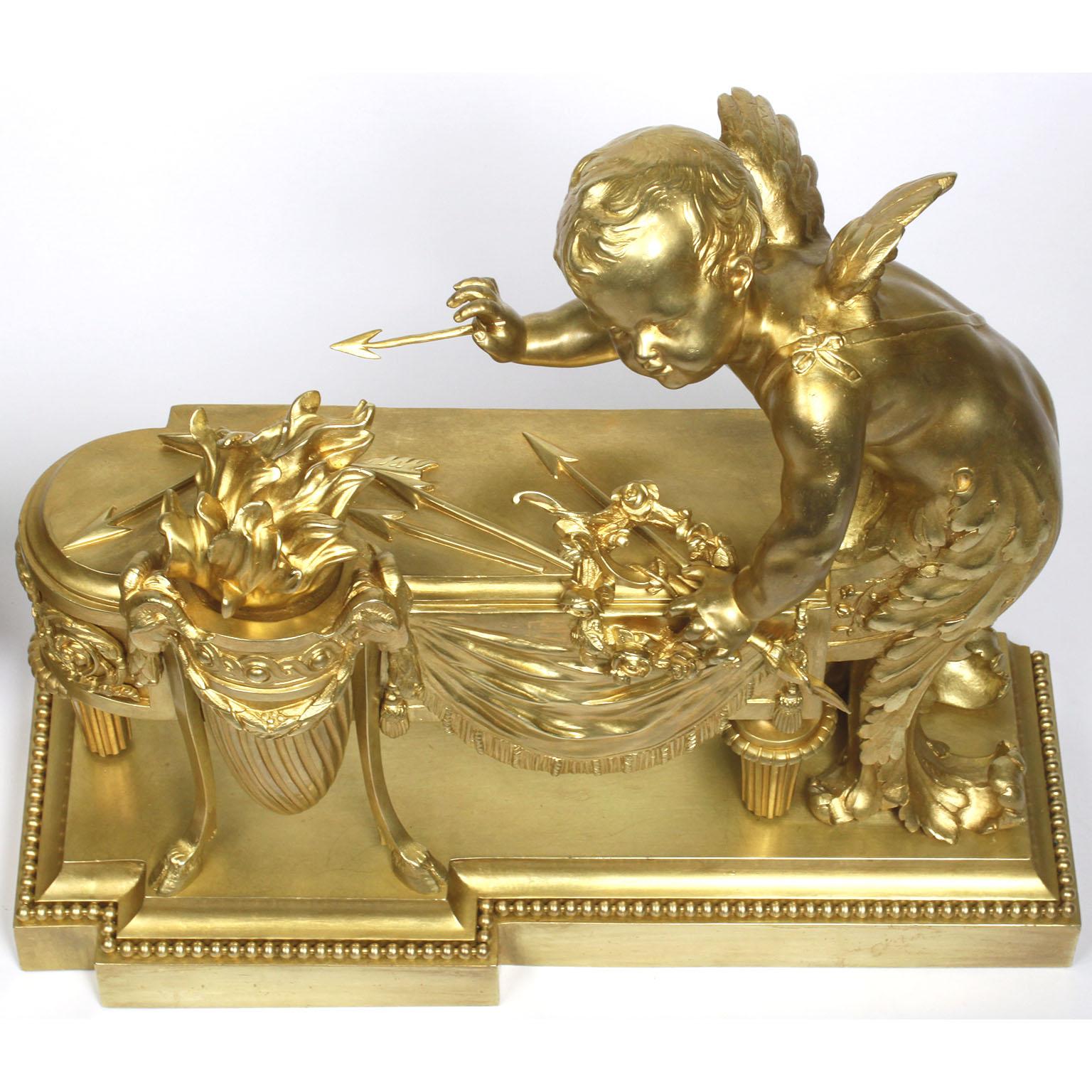 Pair of French 19th Century Louis XV Style Cherub Gilt-Bronze Chenets Andirons For Sale 5