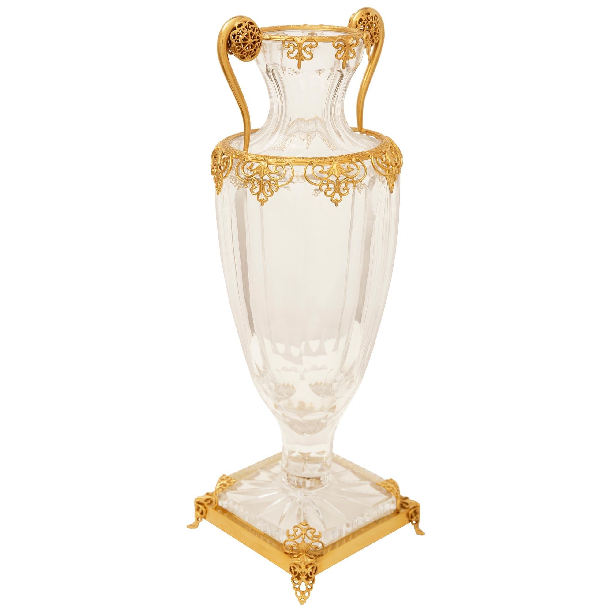 A pair of French 19th century Louis XVI st. Baccarat Crystal and Ormolu vases In Good Condition For Sale In West Palm Beach, FL