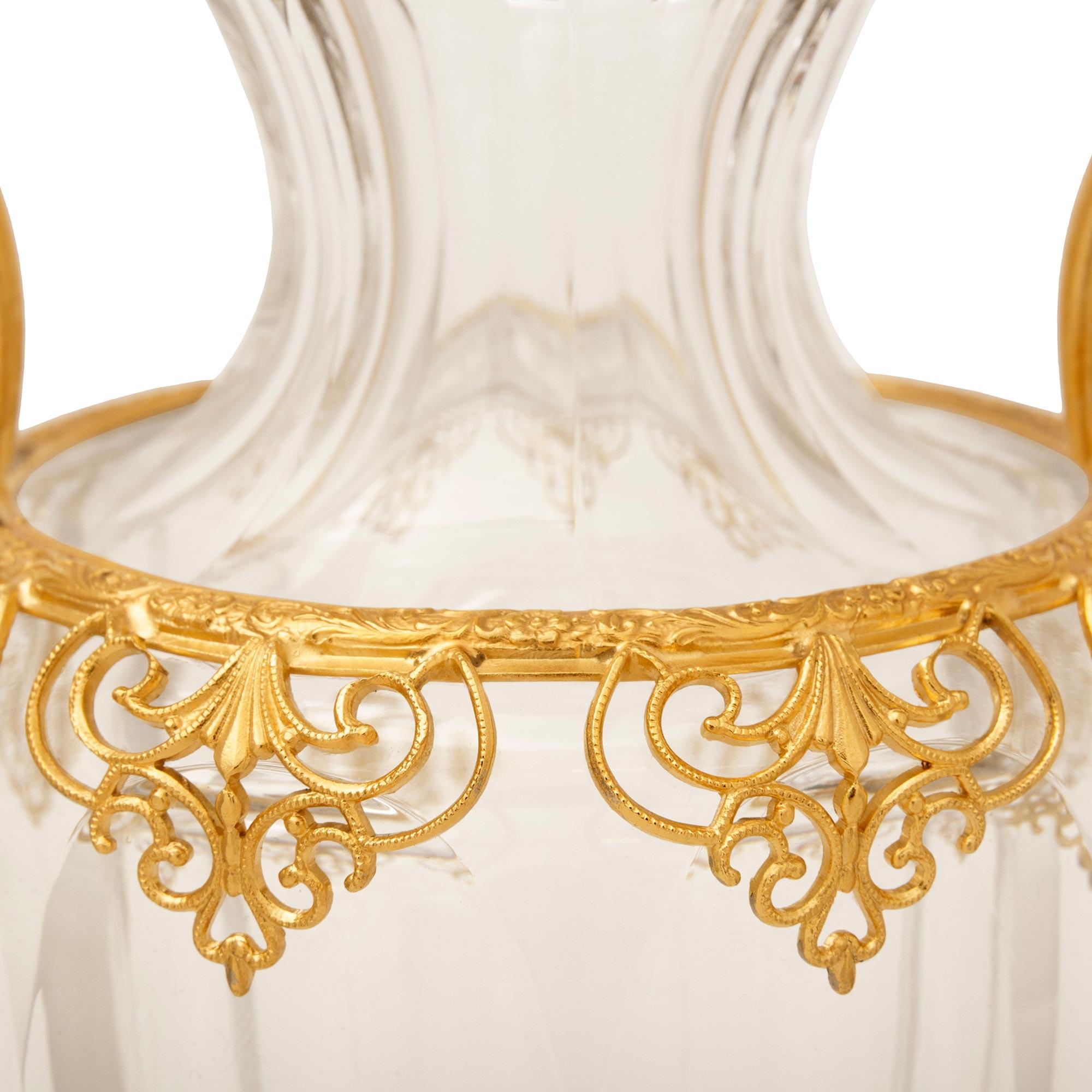 19th Century A pair of French 19th century Louis XVI st. Baccarat Crystal and Ormolu vases For Sale
