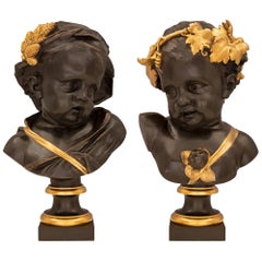 Pair of French 19th Century Louis XVI St. Bronze and Ormolu Cherub Busts