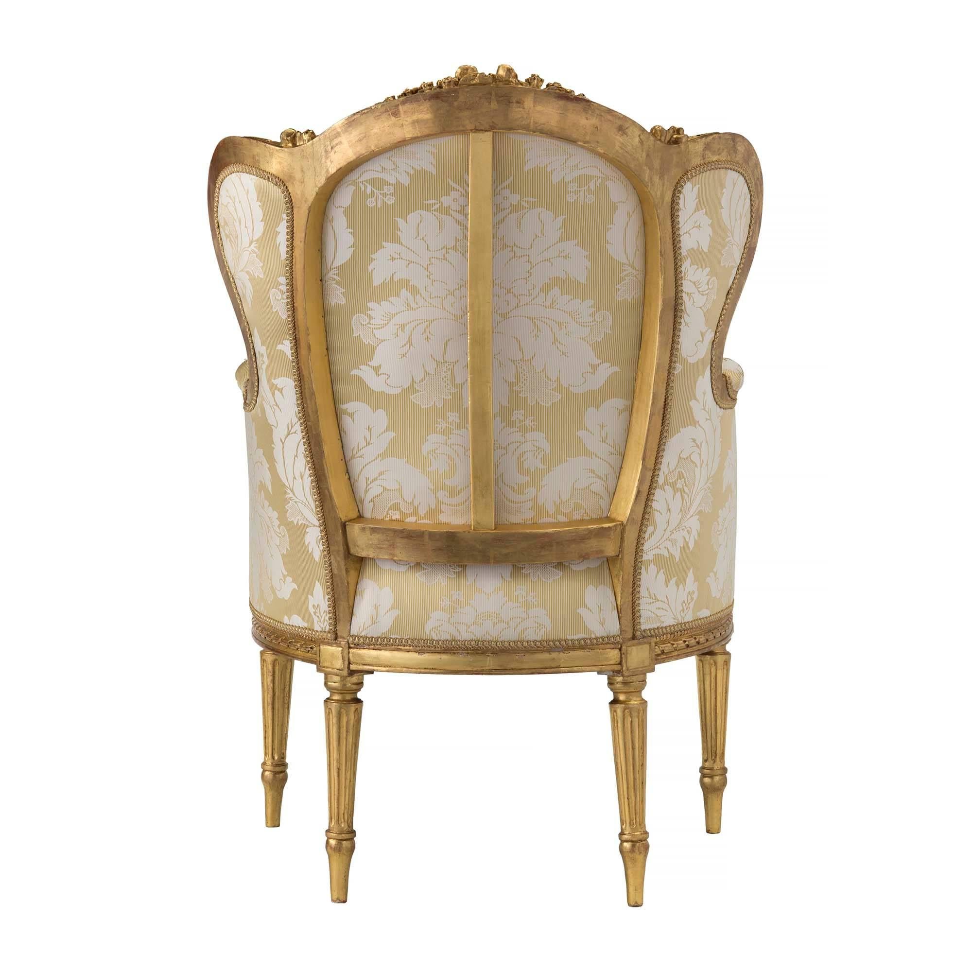 Pair of French 19th Century Louis XVI Style Giltwood Bergères 3