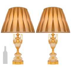 A pair of French 19th century Louis XVI st. Onyx and Ormolu lamps