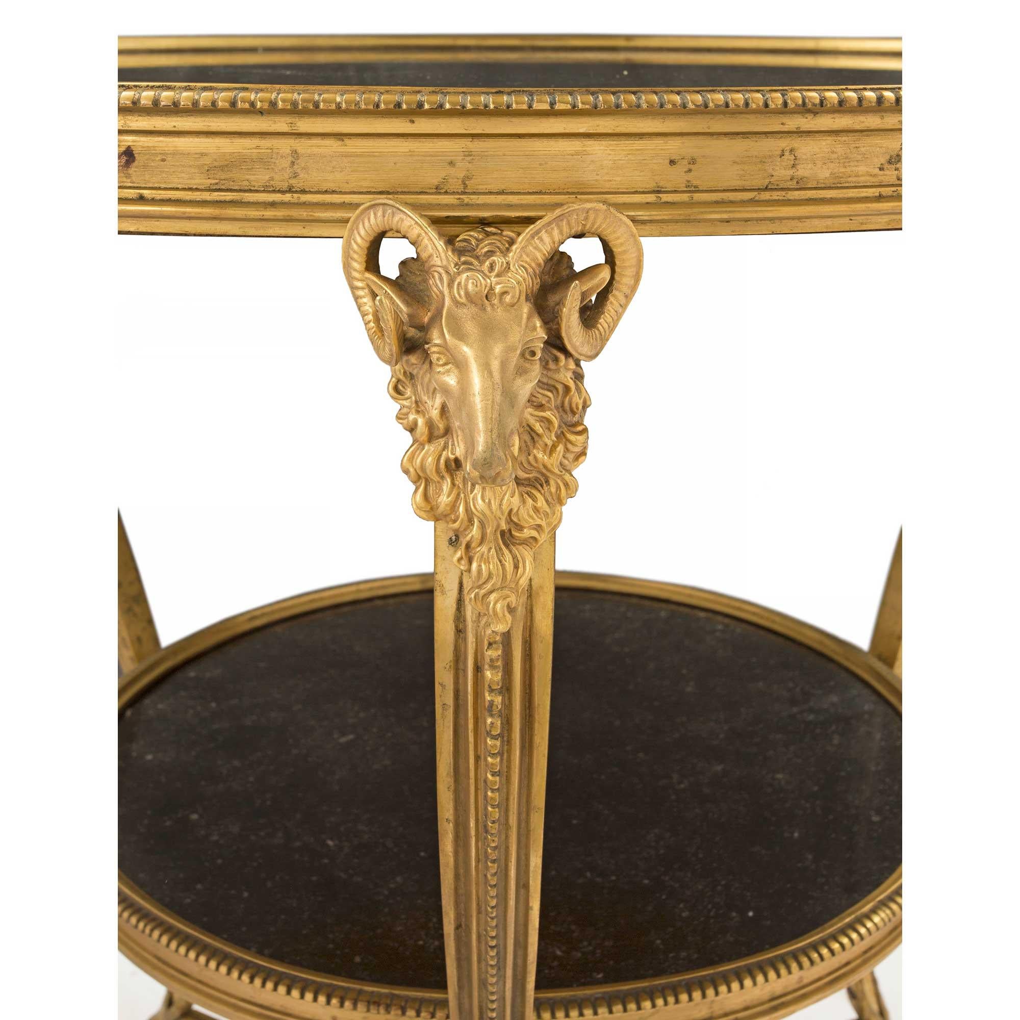 Pair of French 19th Century Louis XVI Style Ormolu and Black Marble Guéridons In Excellent Condition In West Palm Beach, FL
