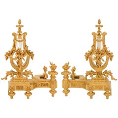 A pair of French 19th century Louis XVI st. Ormolu and Iron andirons