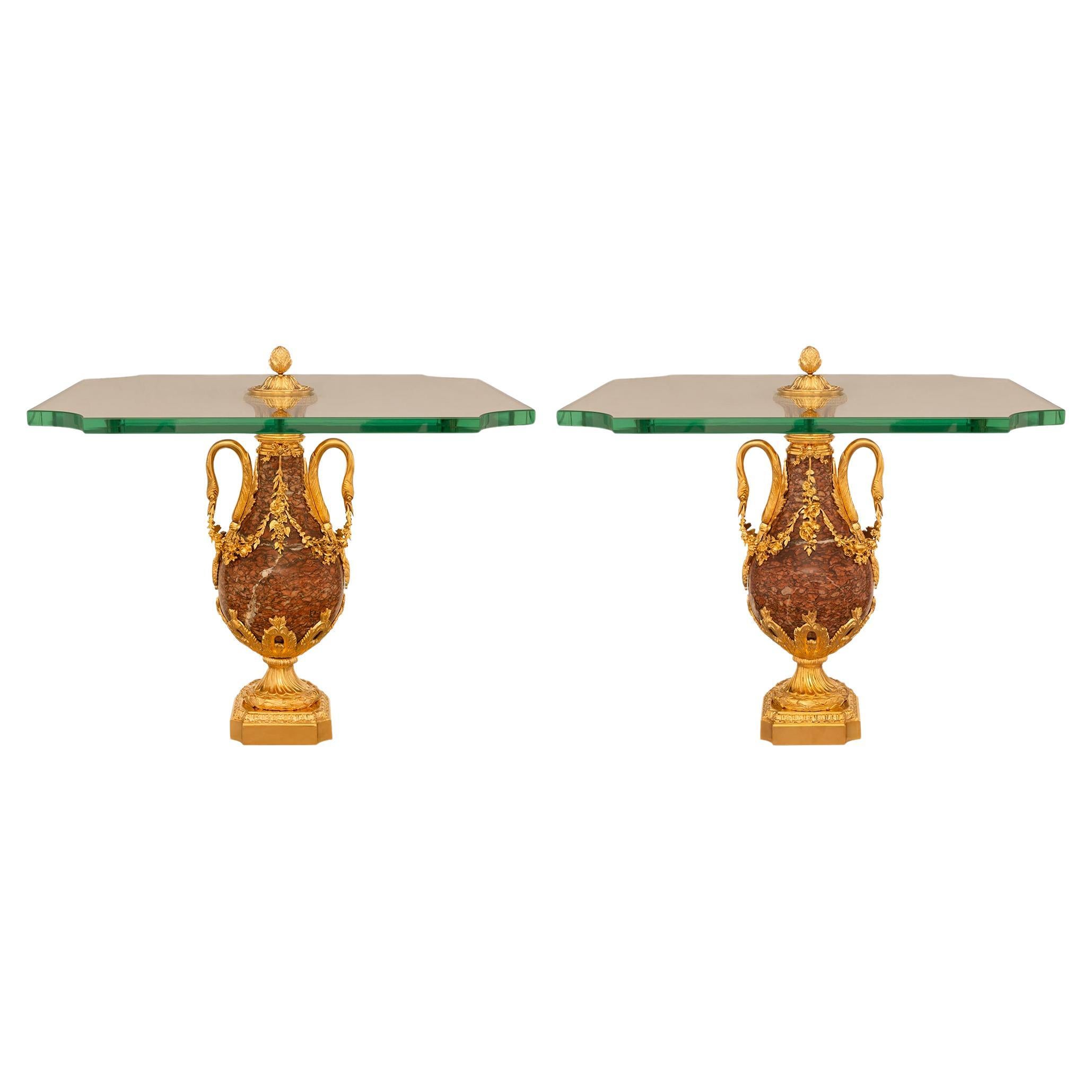 Pareja de muebles franceses del siglo XIX de estilo Luis XVI. Mármol Rouge Griotte