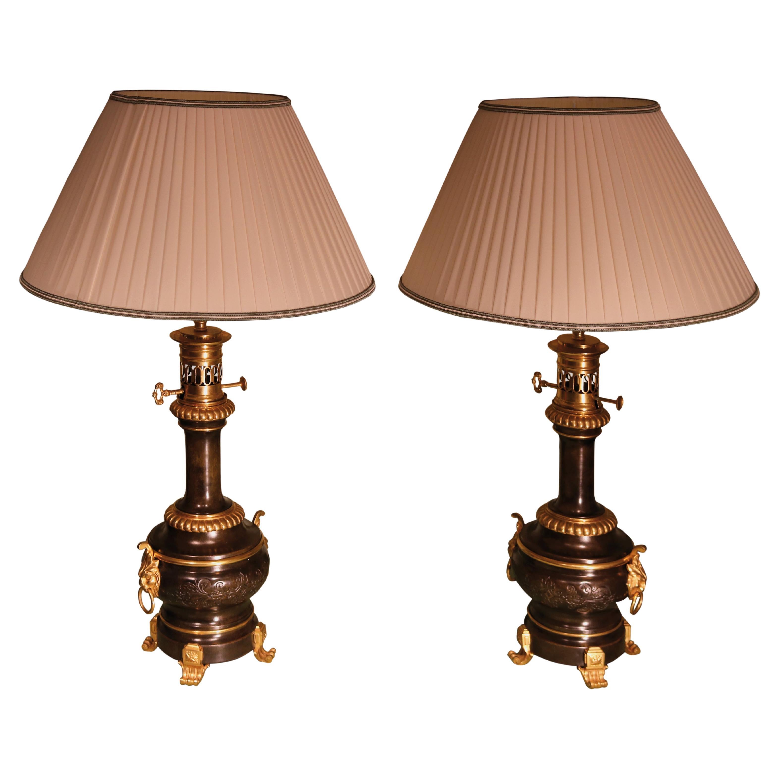 Pair of French 19th Century Moderateur Oil Lamps For Sale