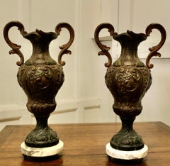 Pair of French 19th Century Neo Classical Bronzed Spelter Vases
