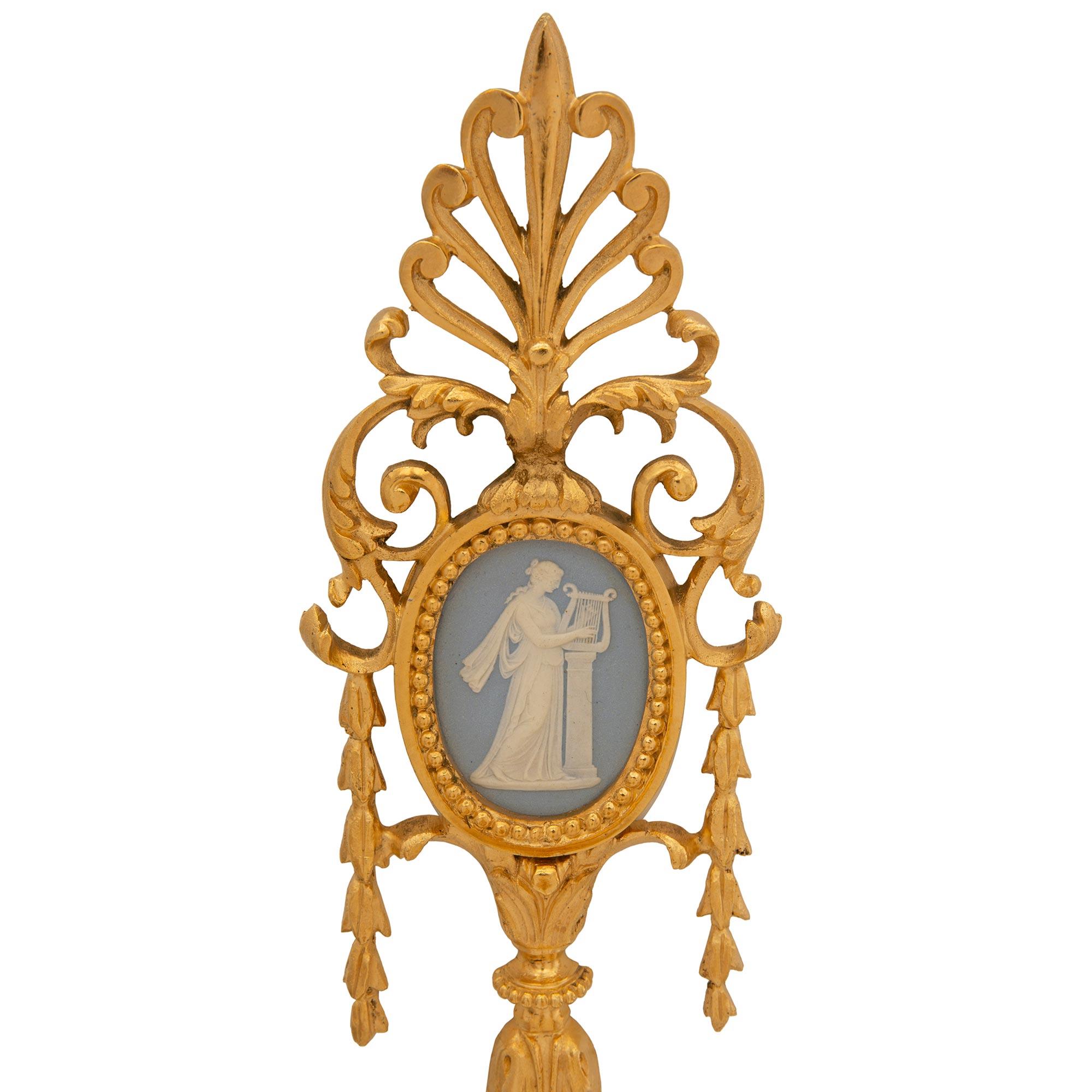 A pair of French 19th century Neo-Classical st. Ormolu, Wedgwood sconces In Good Condition For Sale In West Palm Beach, FL