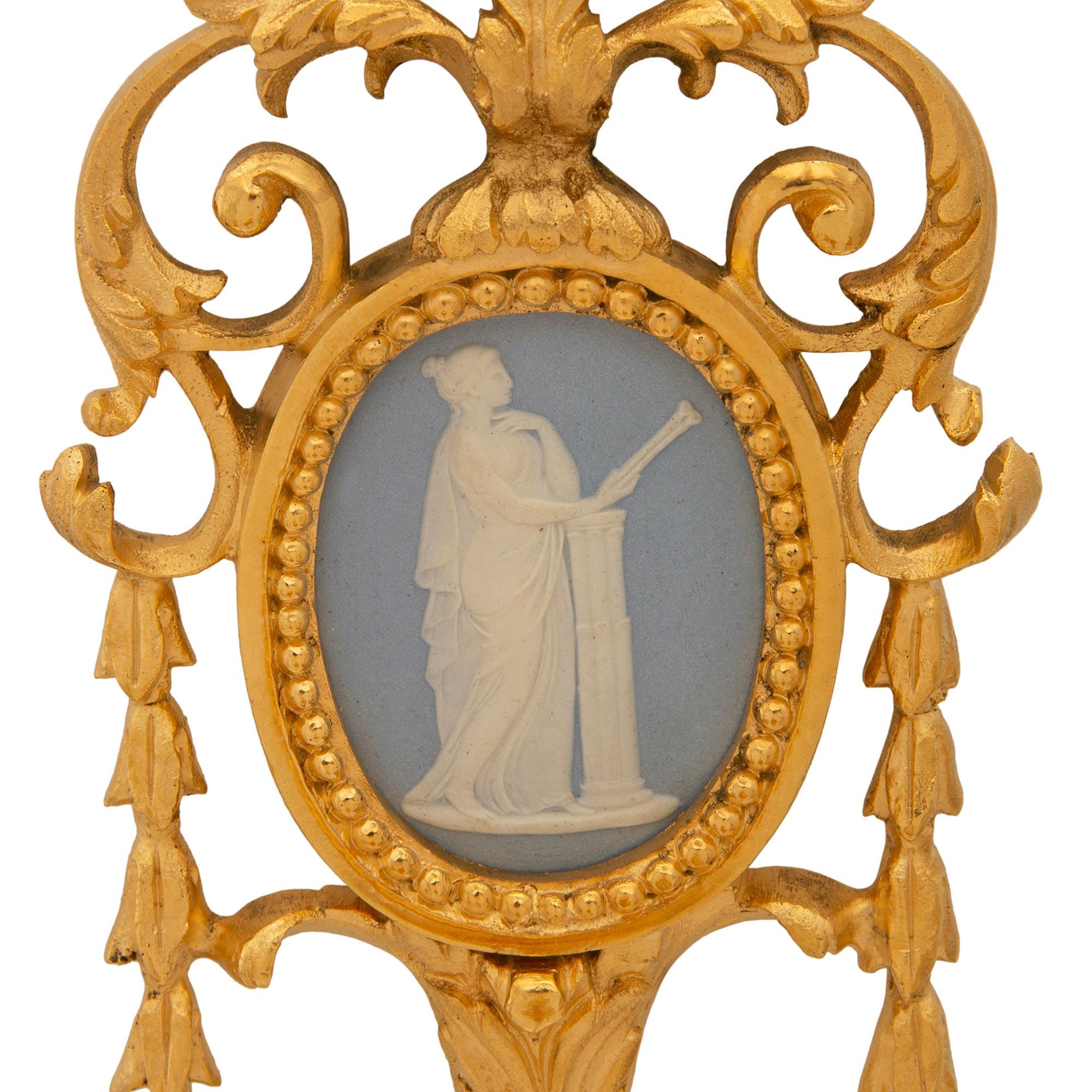 19th Century A pair of French 19th century Neo-Classical st. Ormolu, Wedgwood sconces For Sale
