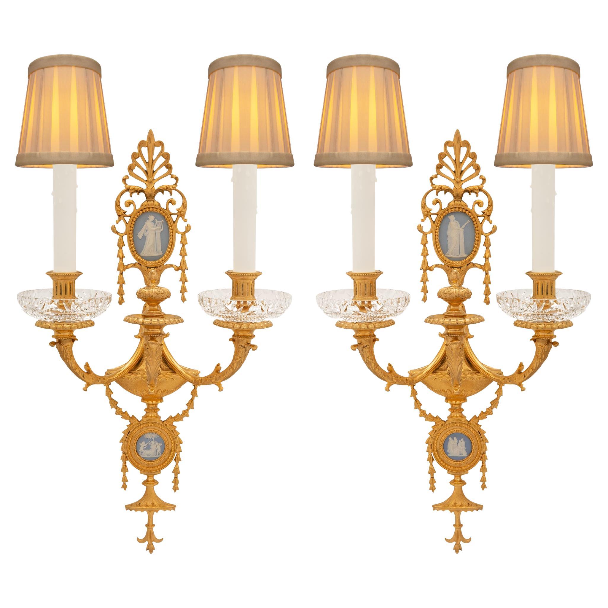 A pair of French 19th century Neo-Classical st. Ormolu, Wedgwood sconces For Sale