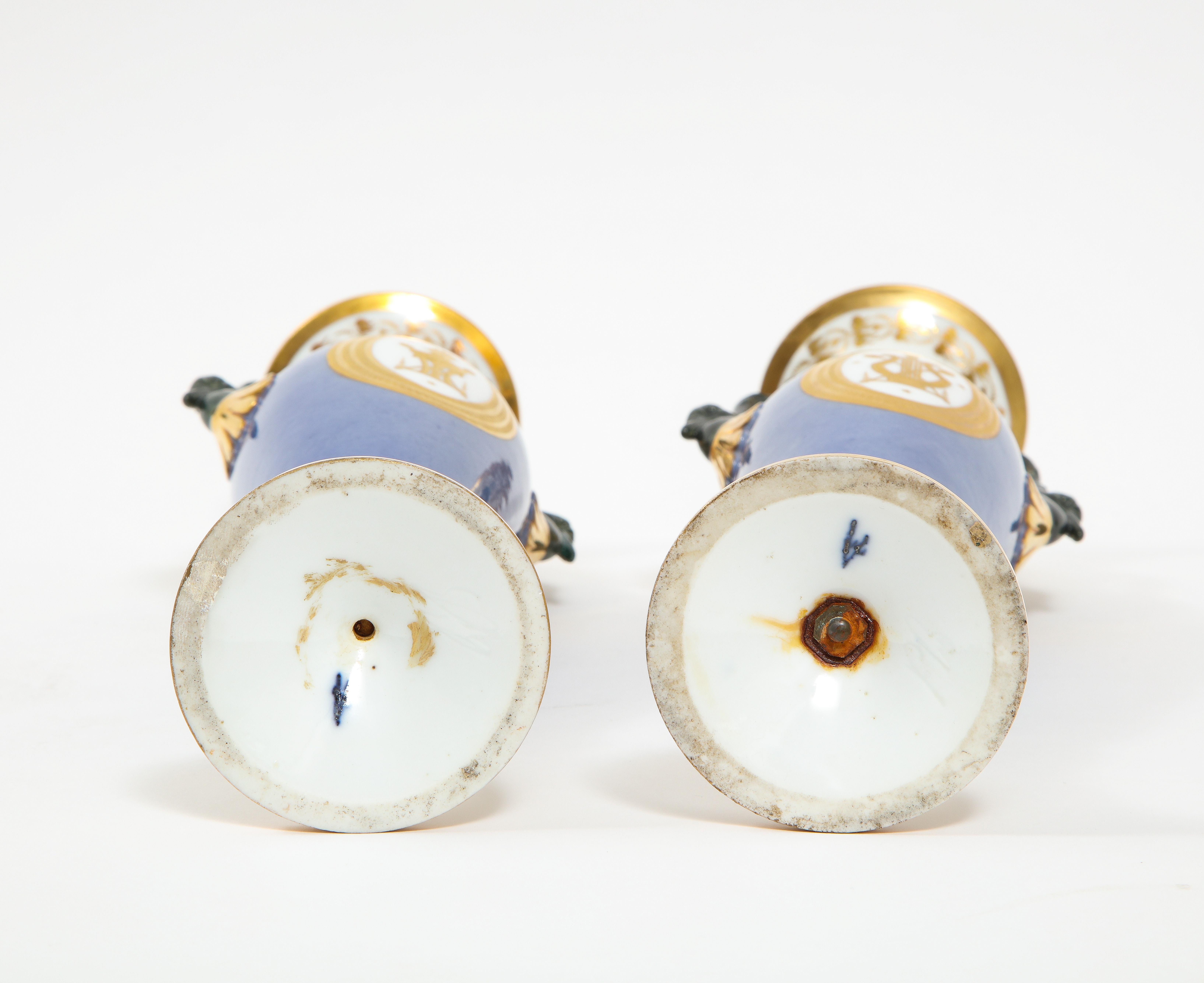 Pair of French 19th Century Old Paris Porcelain Swan Handle Vases, Marked For Sale 7