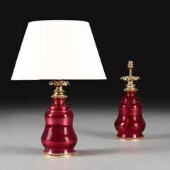 A Pair of French 19th Century Pink Lustre Glass Lamps