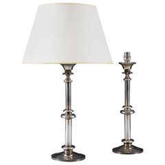 Pair of French 19th Century Silver Plated Candlesticks as Table Lamps