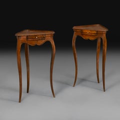 A Pair of French 19th Century Walnut Triangular Bedside Tables