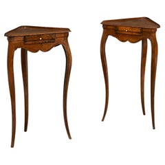 A Pair of French 19th Century Walnut Triangular Bedside Tables