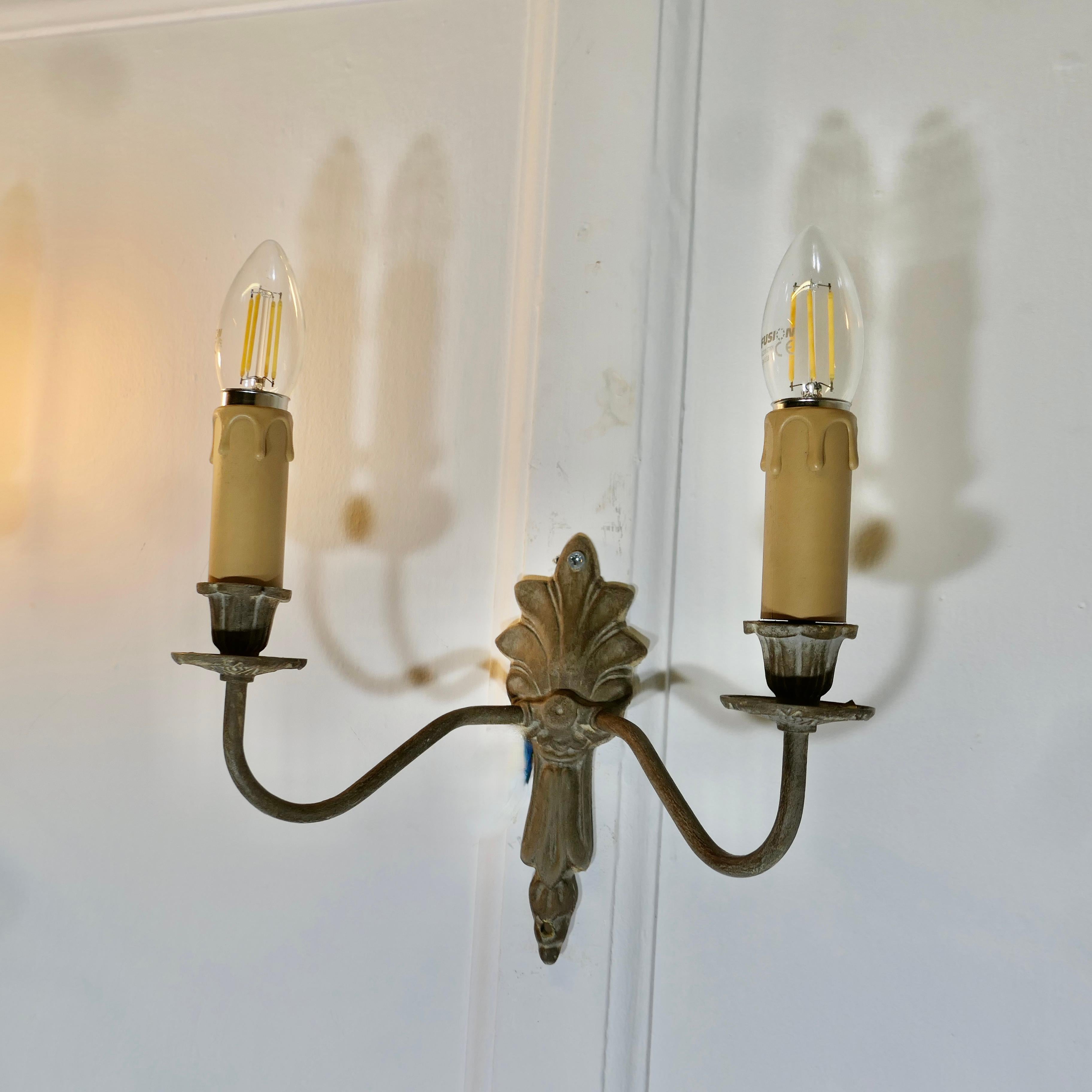 A pair of French 4 Neo Classical Metal Twin Wall Lights In Good Condition For Sale In Godshill, Isle of Wight