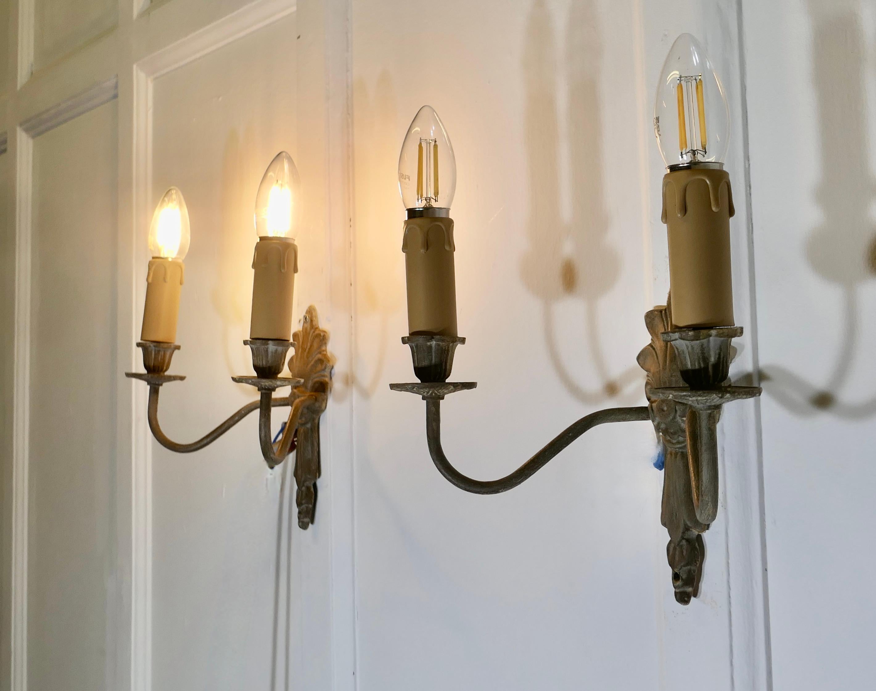 A pair of French 4 Neo Classical Metal Twin Wall Lights For Sale 2